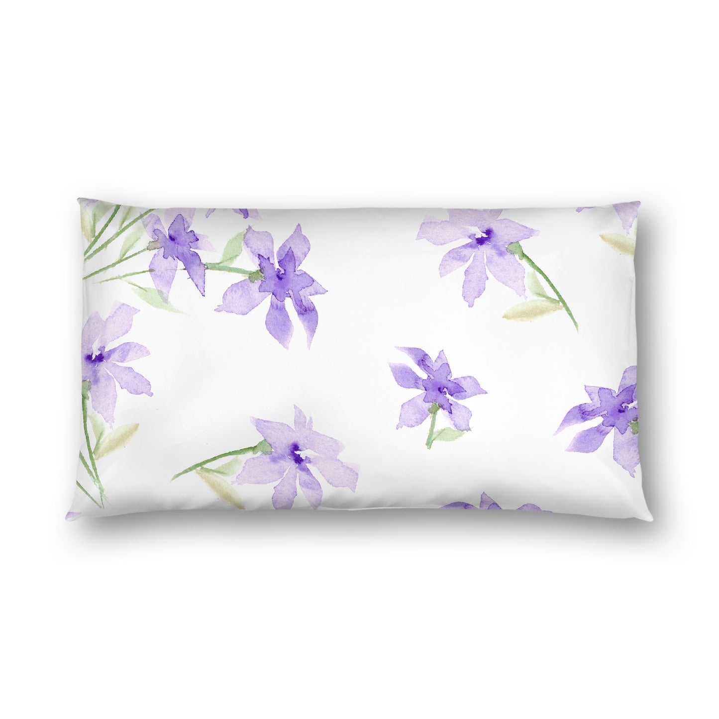 Off-White Cotton Sateen Pillow Sham, Large Purple Floral Print, King - 20 x 36 inches