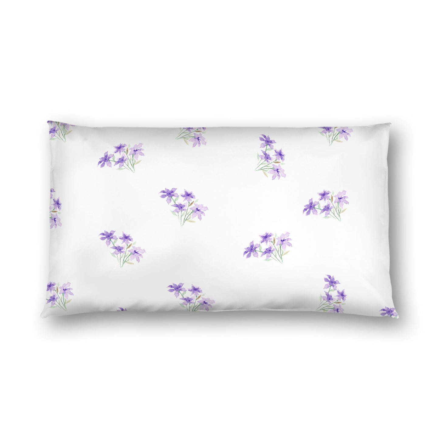Off-White Cotton Sateen Pillow Sham, Medium Purple Floral Pattern, King - 20 x 36 inches