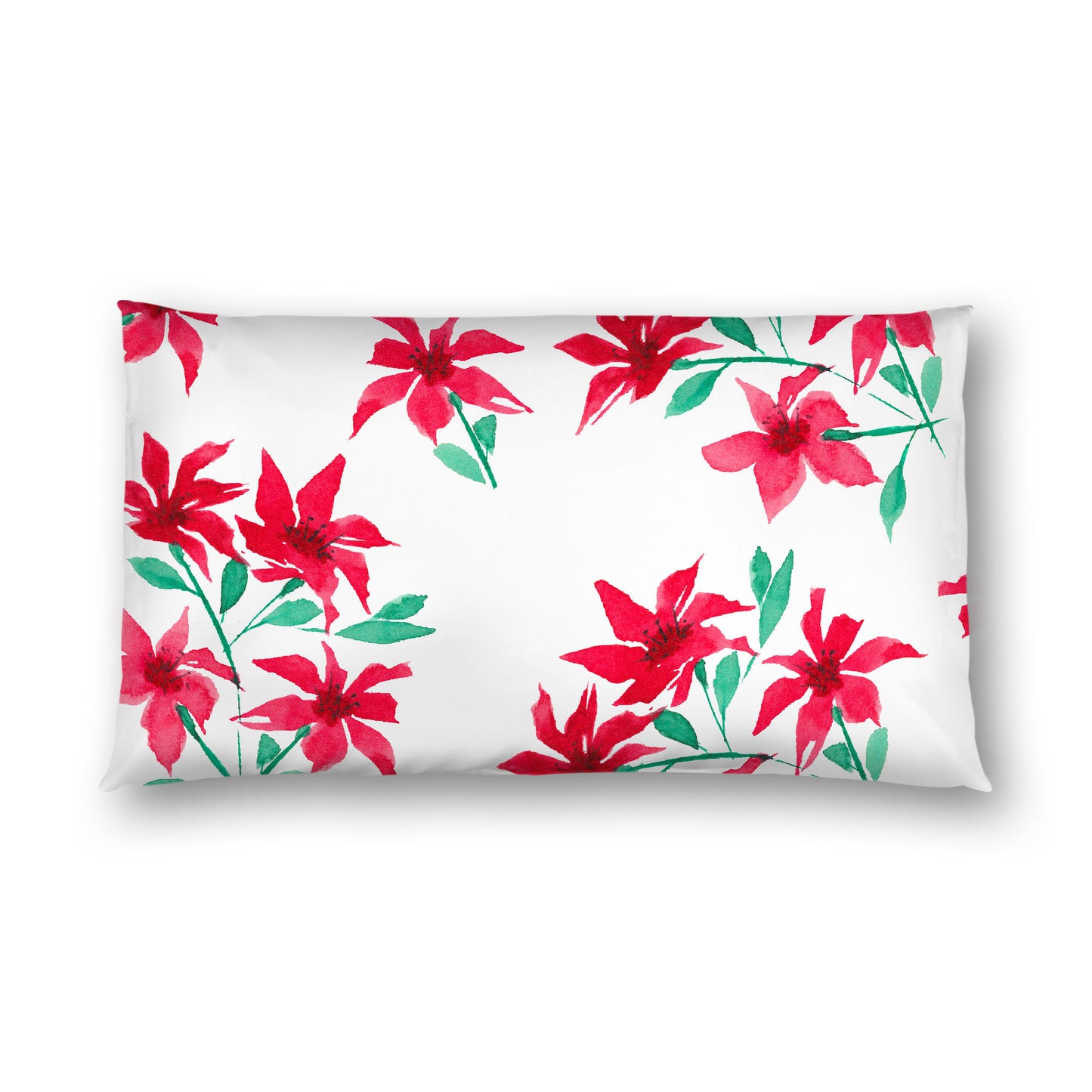 Off-White Cotton Sateen Pillow Sham, Large Red Floral Print, King - 20 x 36 inches