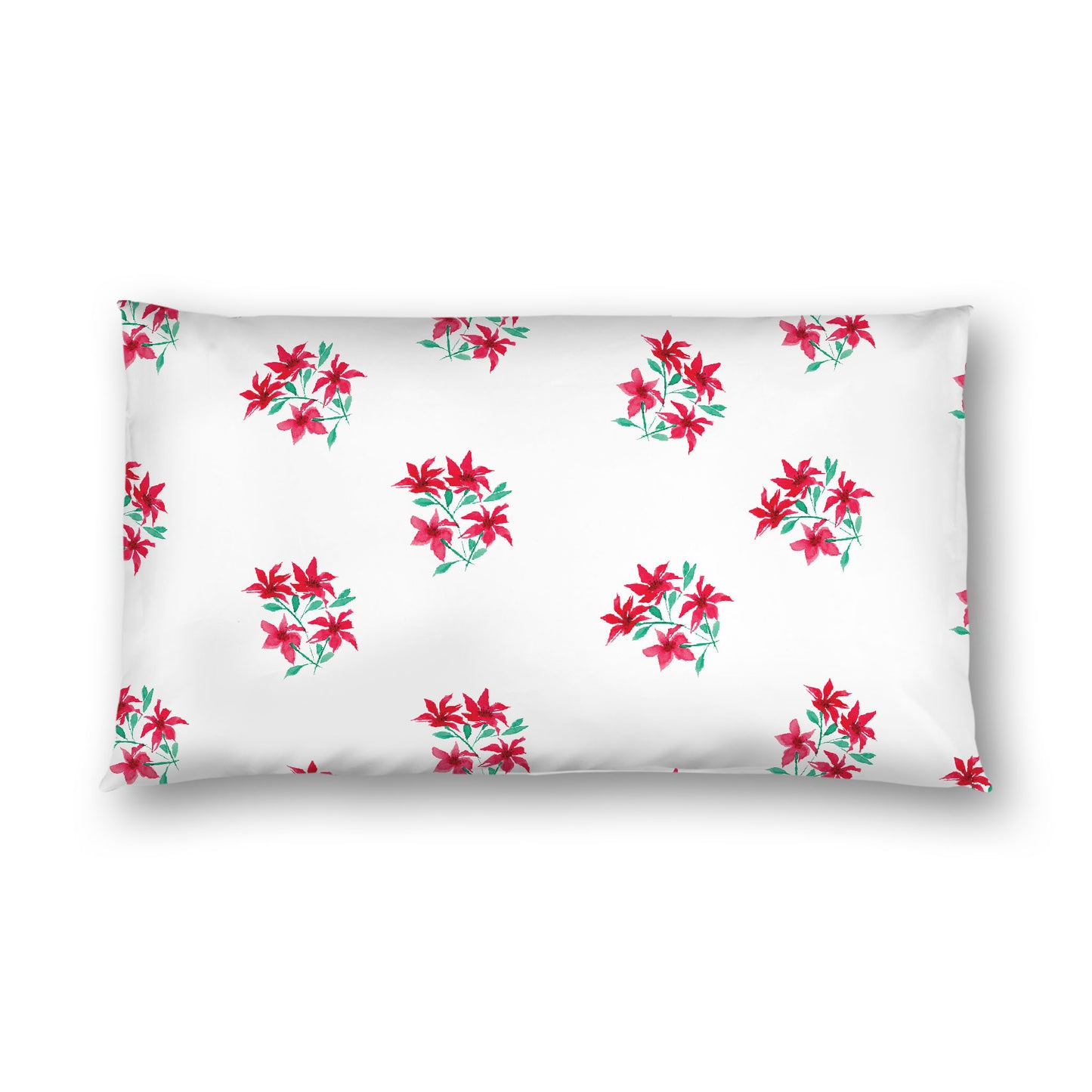 Off-White Cotton Sateen Pillow Sham, Medium Red Floral Pattern, King - 20 x 36 inches
