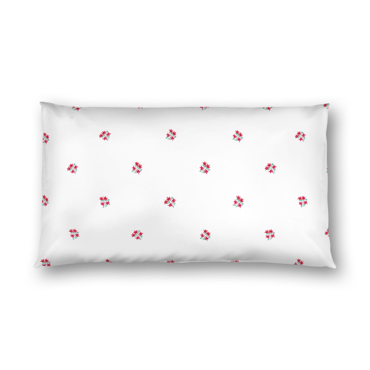 Off-White Cotton Sateen Pillow Sham, Small Red Floral Pattern, King - 20 x 36 inches