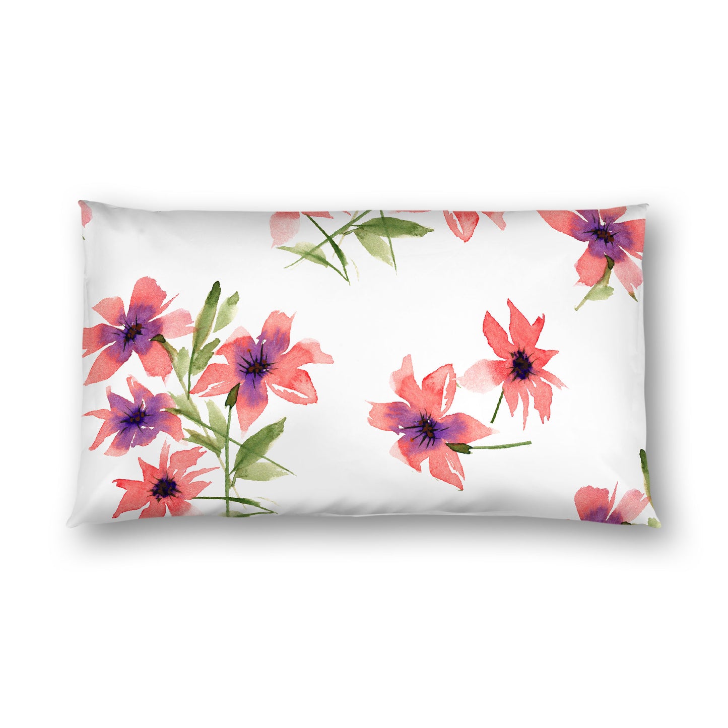 Off-White Cotton Sateen Pillow Sham, Large Pink Floral Print, King - 20 x 36 inches