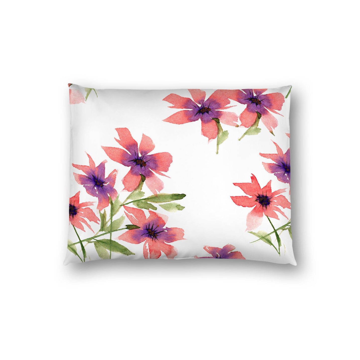 Off-White Cotton Sateen Pillow Sham, Large Pink Floral Print, Standard - 20 x 26 inches