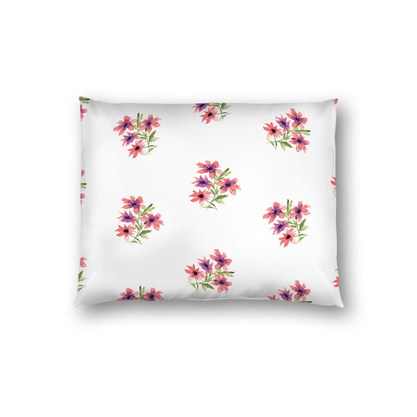 Off-White Cotton Sateen Pillow Sham, Medium Pink Floral Pattern, Standard - 20 x 26 inches