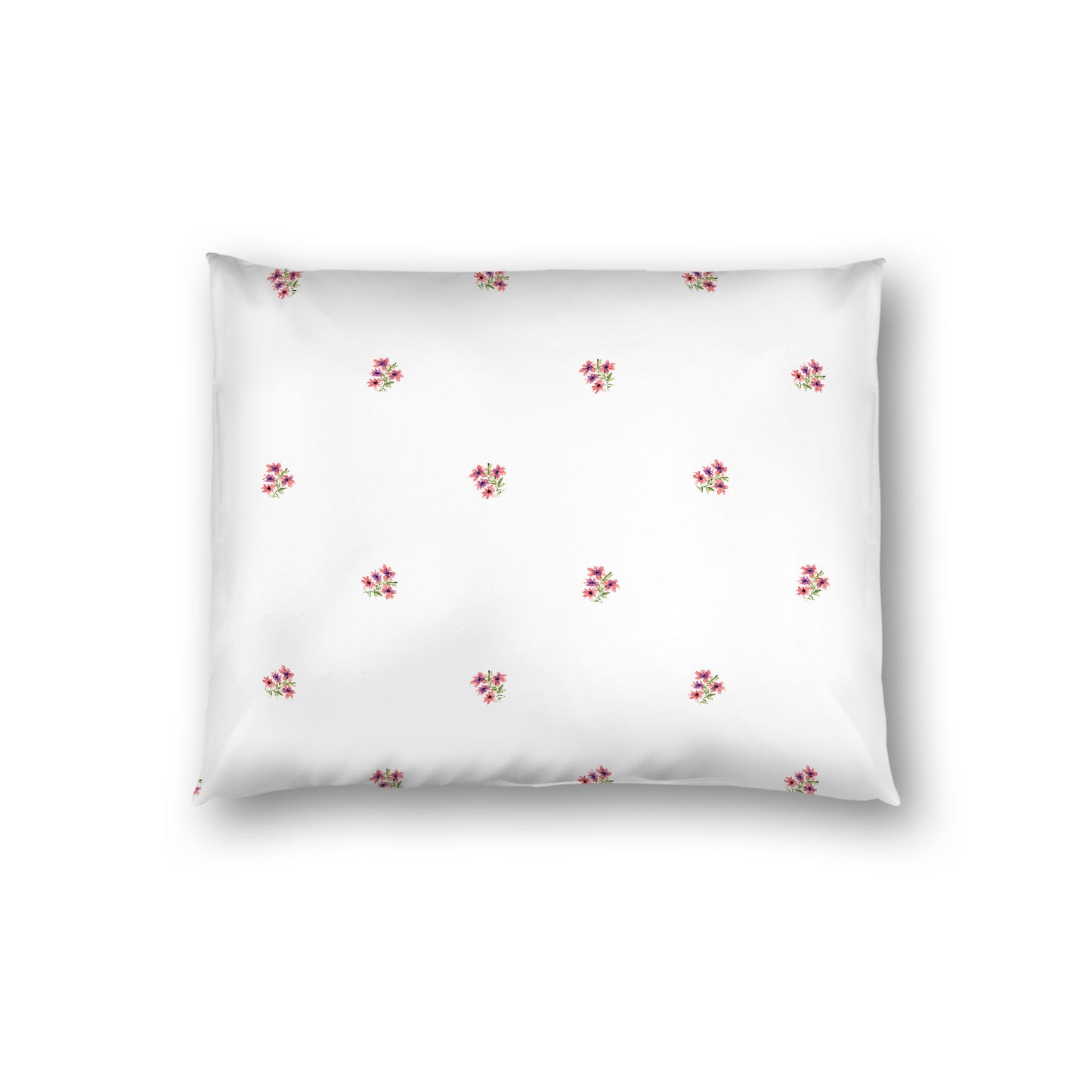Off-White Cotton Sateen Pillow Sham, Small Pink Floral Pattern, Standard - 20 x 26 inches