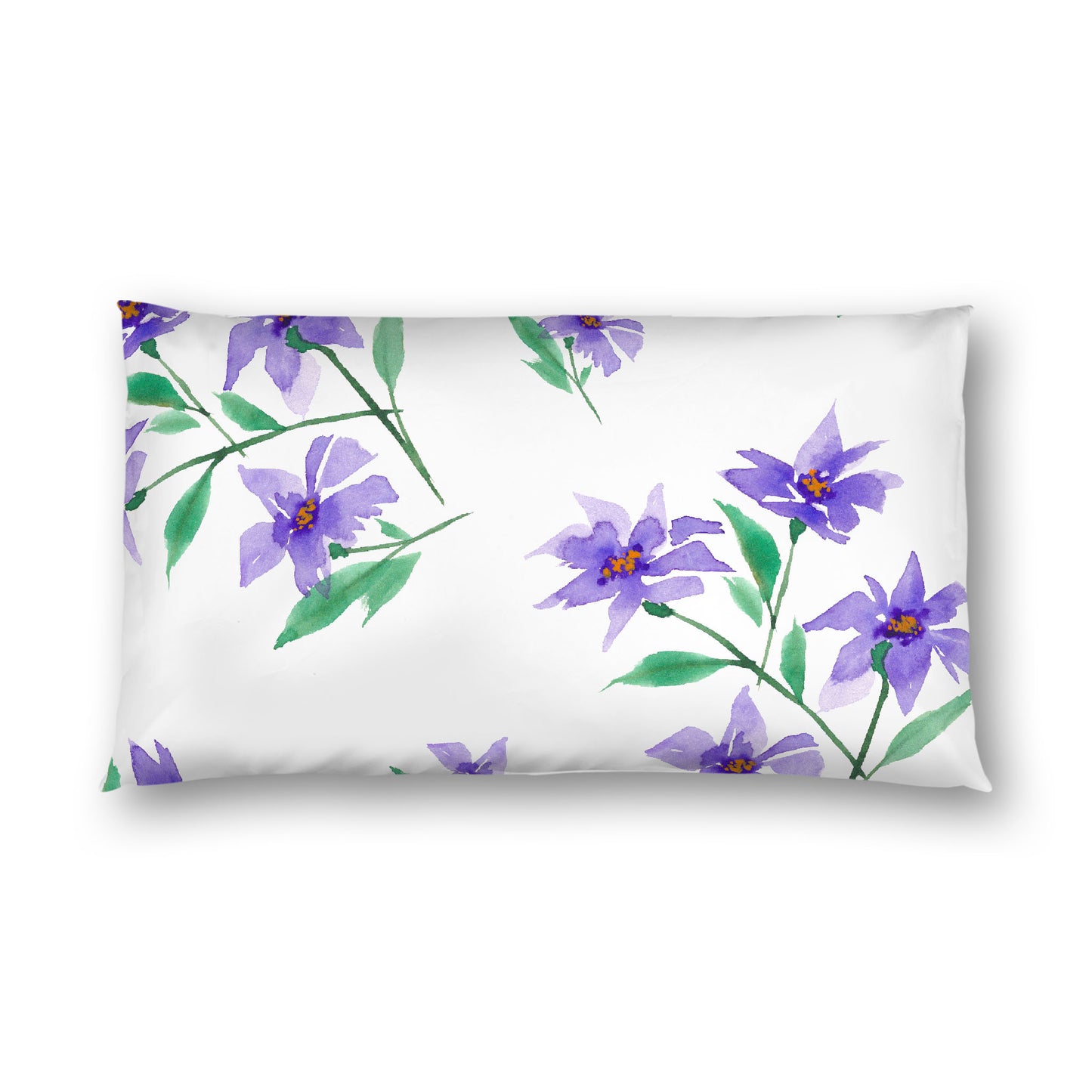 Off-White Cotton Sateen Pillow Sham, Large Purple Floral Print, King - 20 x 36 inches