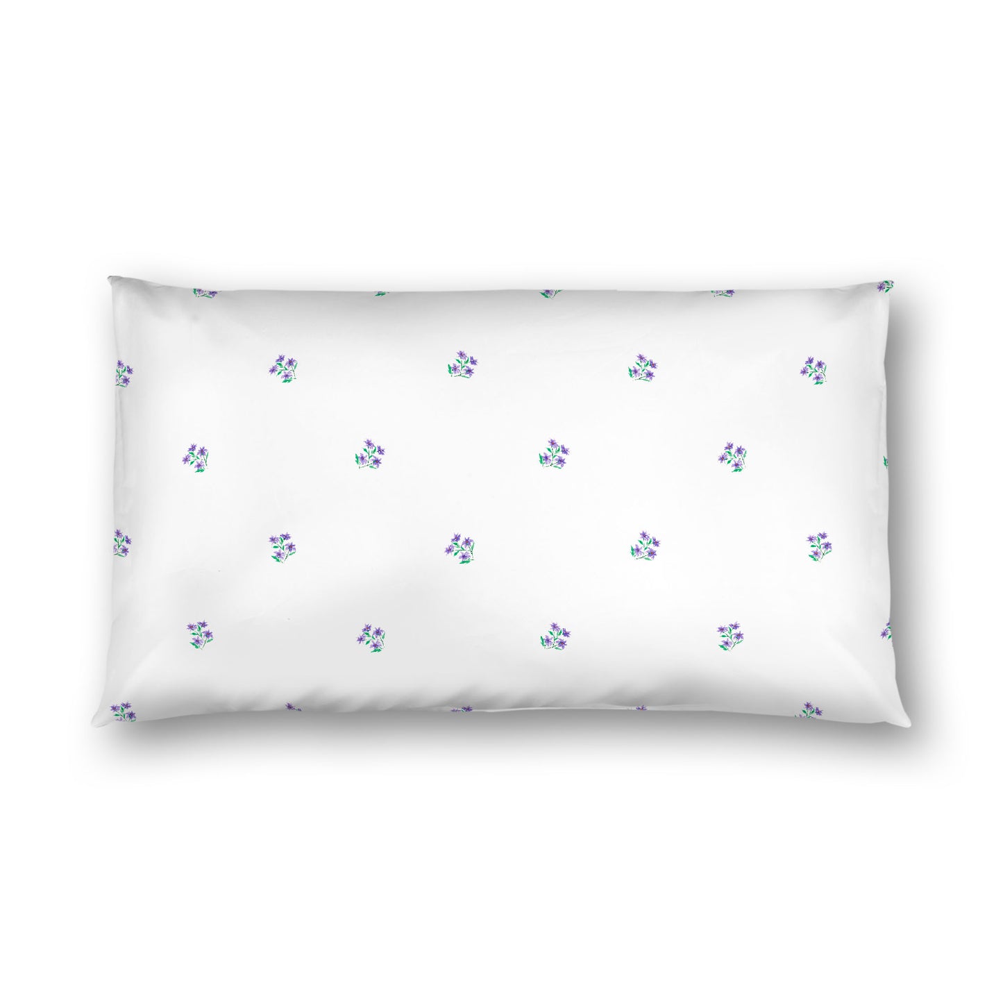 Off-White Cotton Sateen Pillow Sham, Small Purple Floral Pattern, King - 20 x 36 inches