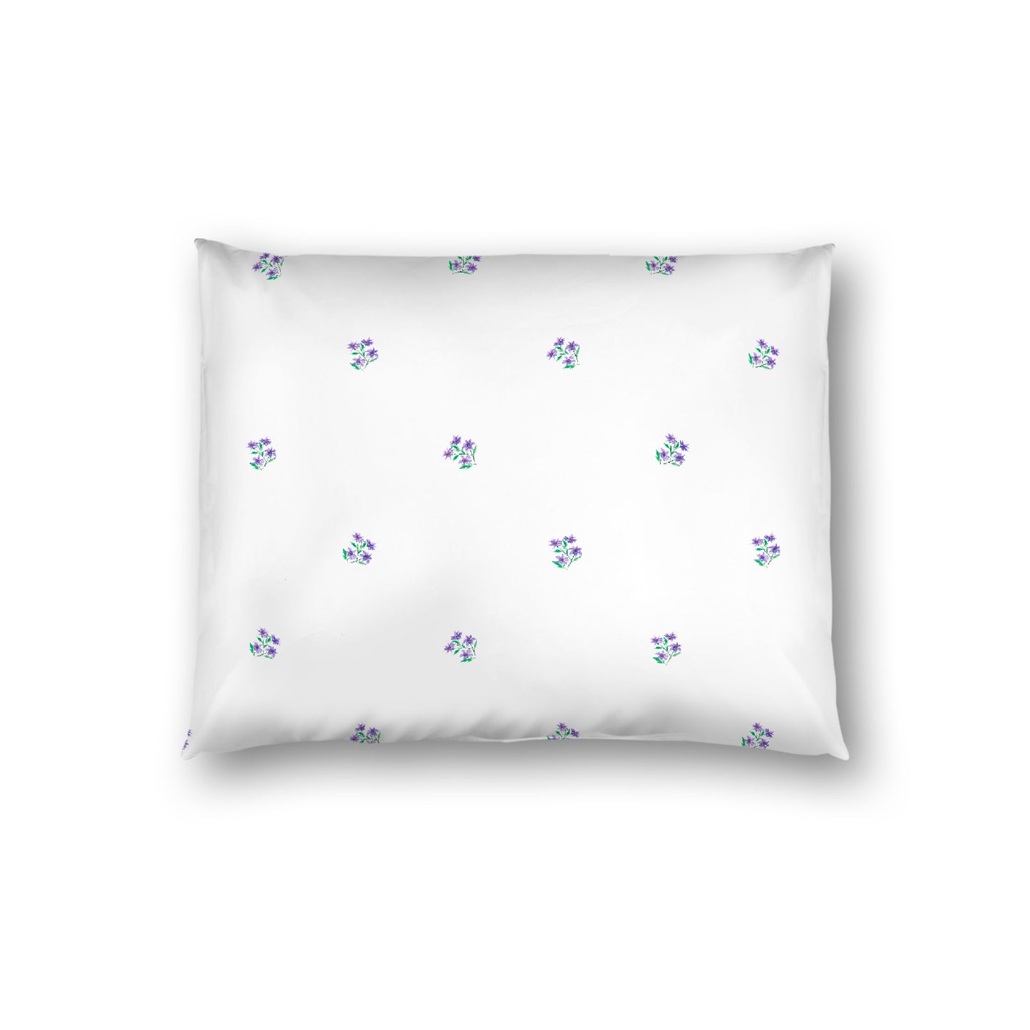 Off-White Cotton Sateen Pillow Sham, Small Purple Floral Pattern, Standard - 20 x 26 inches