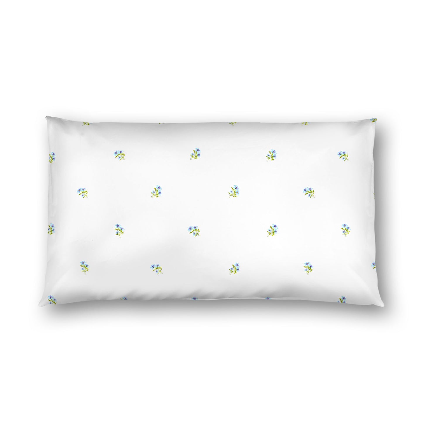 Off-White Cotton Sateen Pillow Sham, Small Blue Floral Pattern, King - 20 x 36 inches