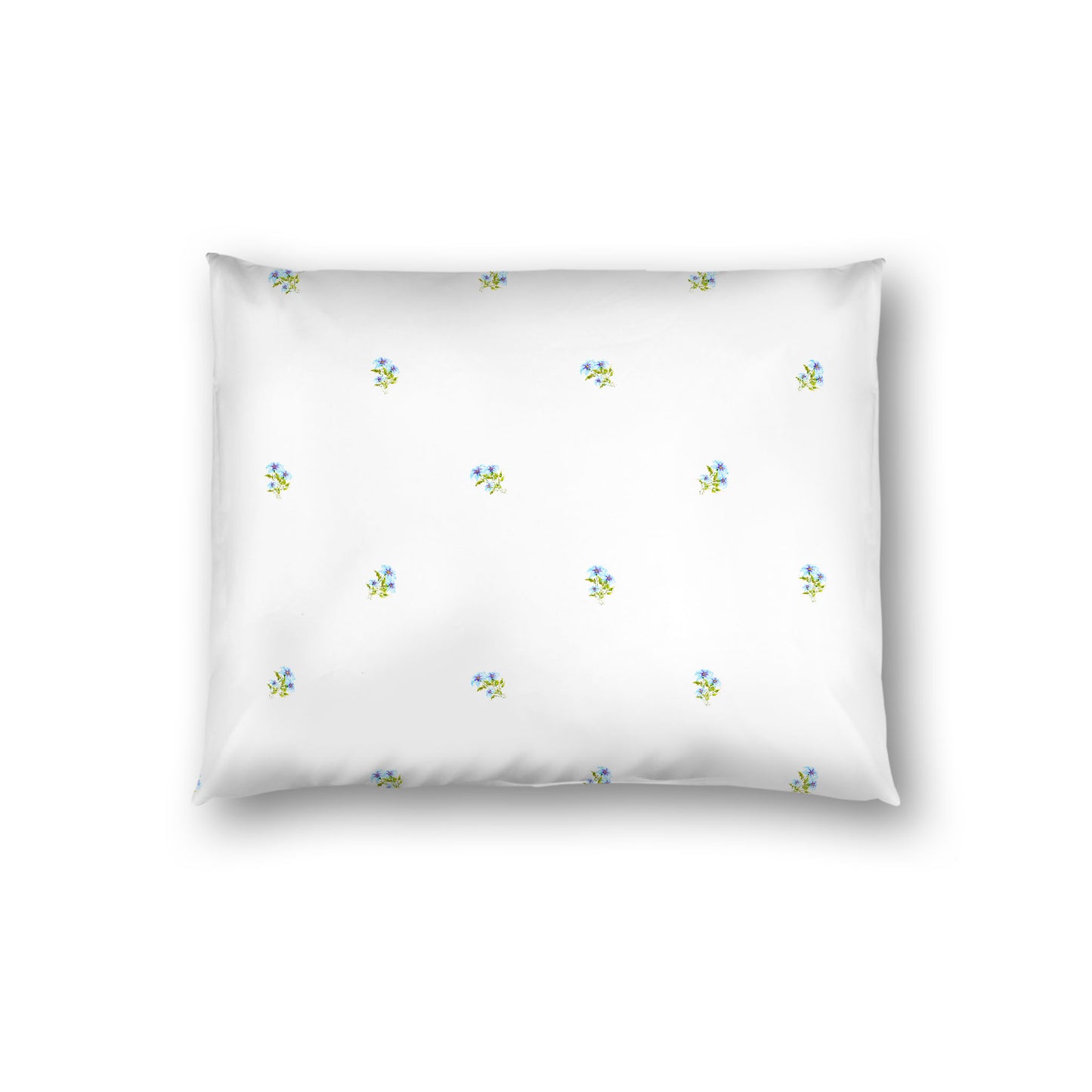 Off-White Cotton Sateen Pillow Sham, Small Blue Floral Pattern, Standard - 20 x 26 inches