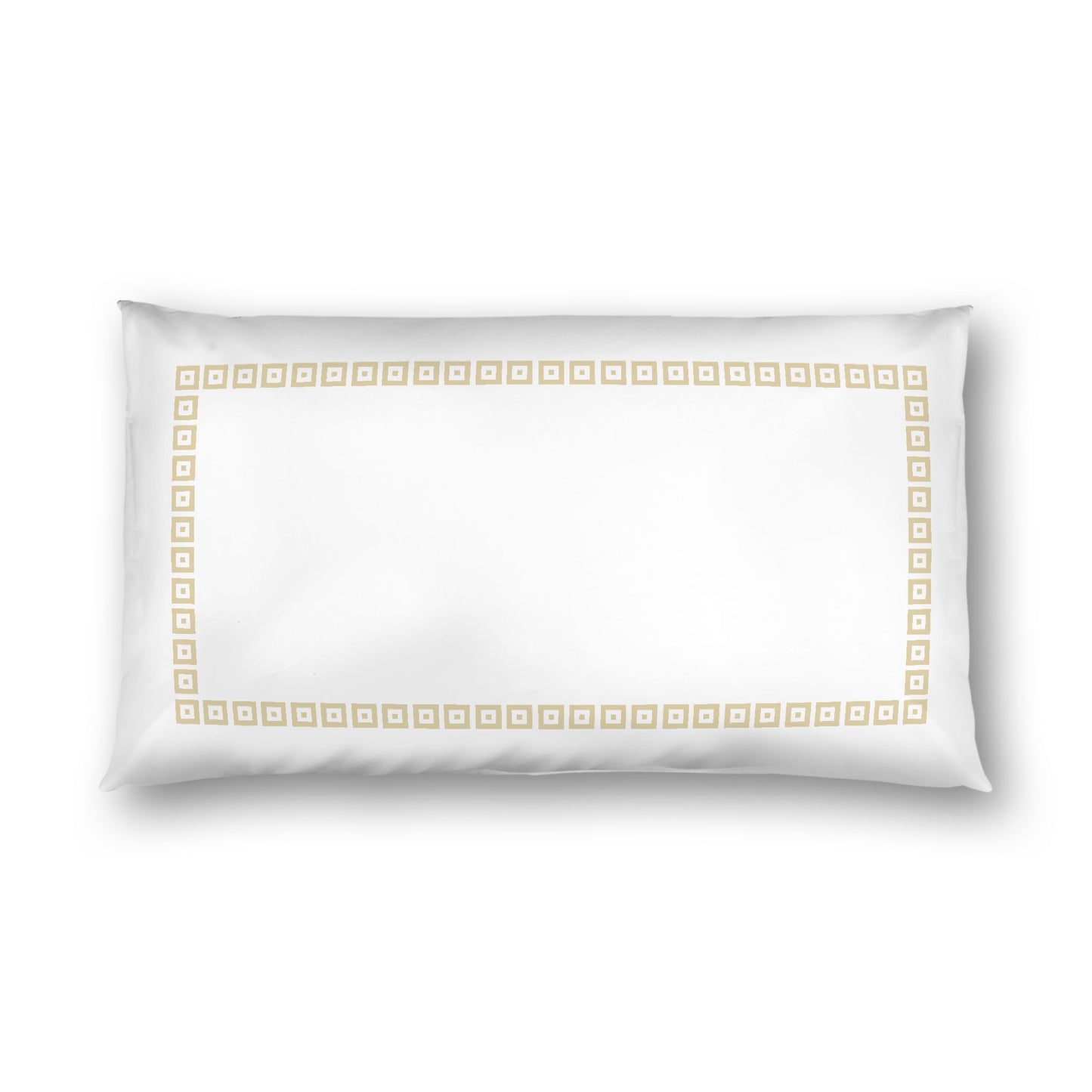 Off-white Cotton Sateen Pillow Sham, Desert Sand Repeating Square Motif Print, Classic Border, White Reverse Side, King - 20 x 36 inches