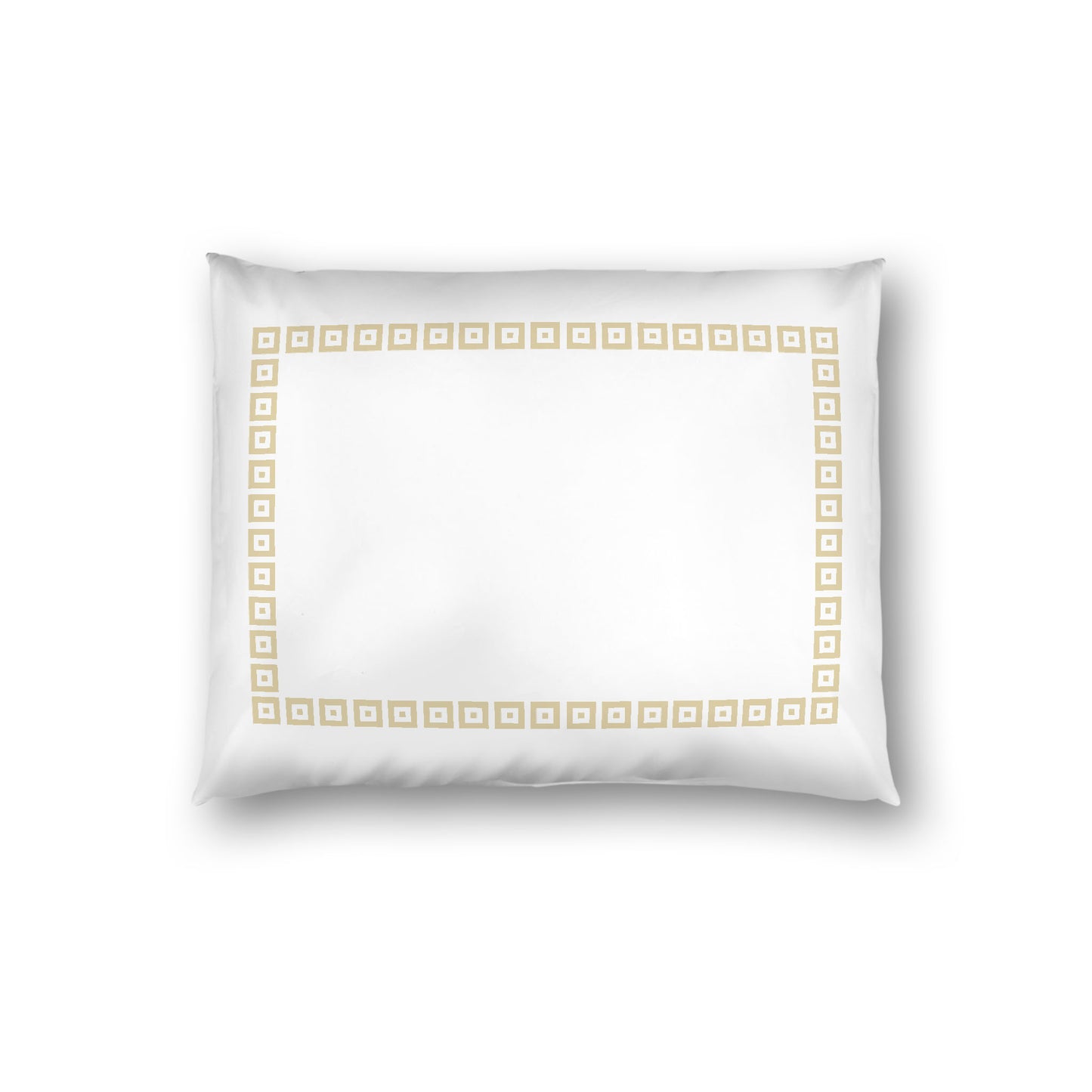 Off-white Cotton Sateen Pillow Sham, Desert Sand Repeating Square Motif Print, Classic Border, White Reverse Side, Standard - 20 x 26 inches