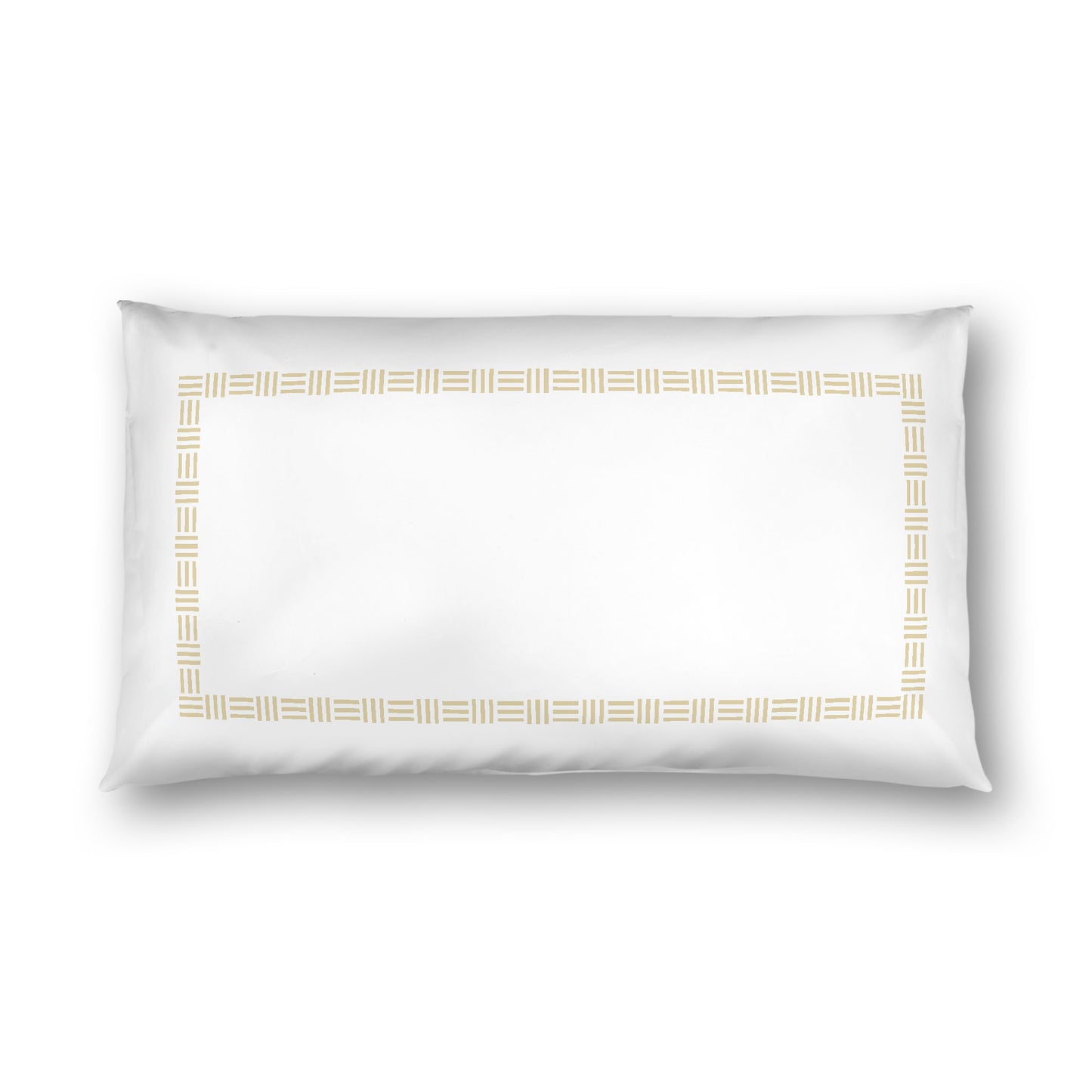 Off-white Cotton Sateen Pillow Sham, Desert Sand Single Weave Motif Print, Classic Border, White Reverse Side, King - 20 x 36 inches