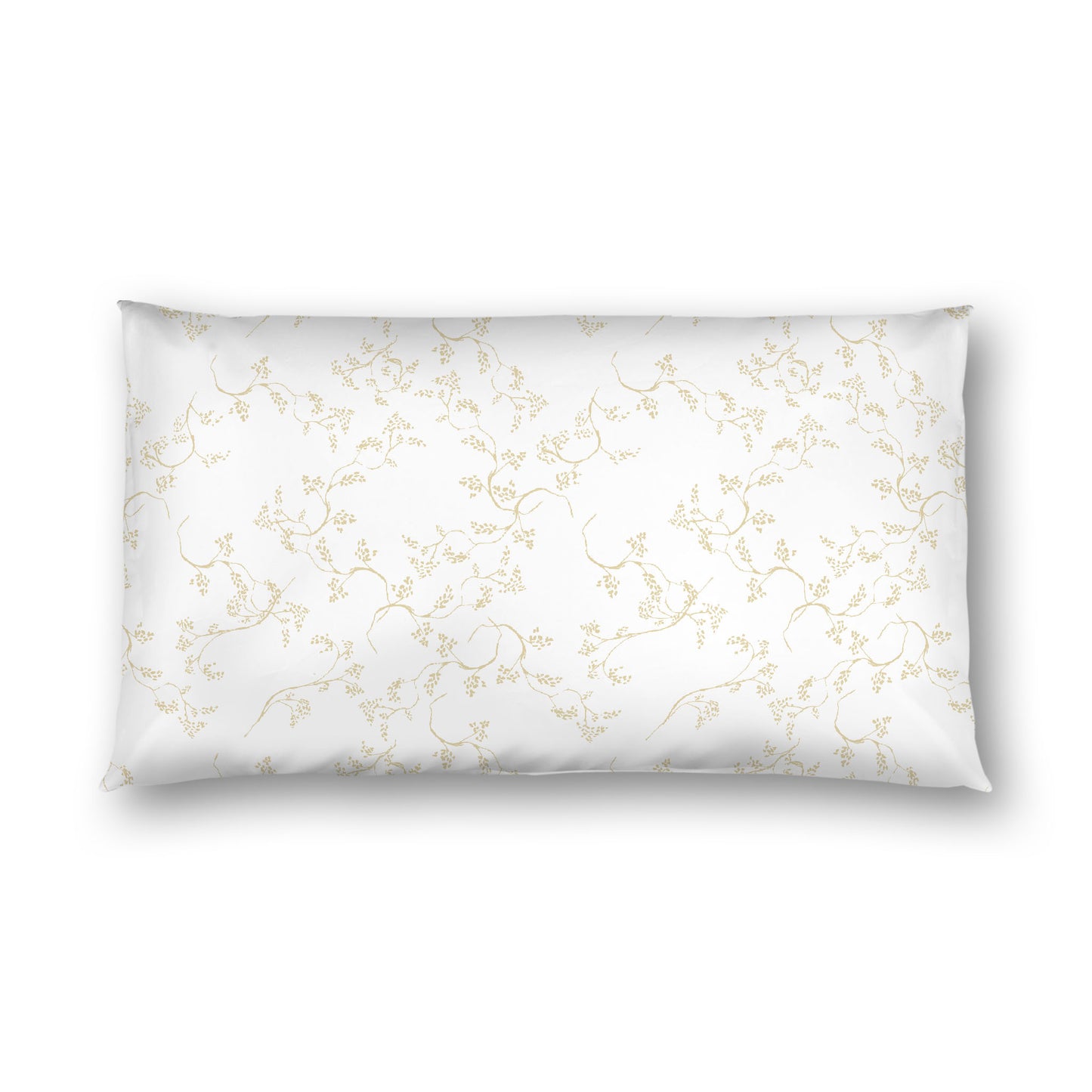 Off-white Cotton Sateen Pillow Sham, Desert Sand Hand-painted Vine Print, White Reverse Side, King - 20 x 36 inches