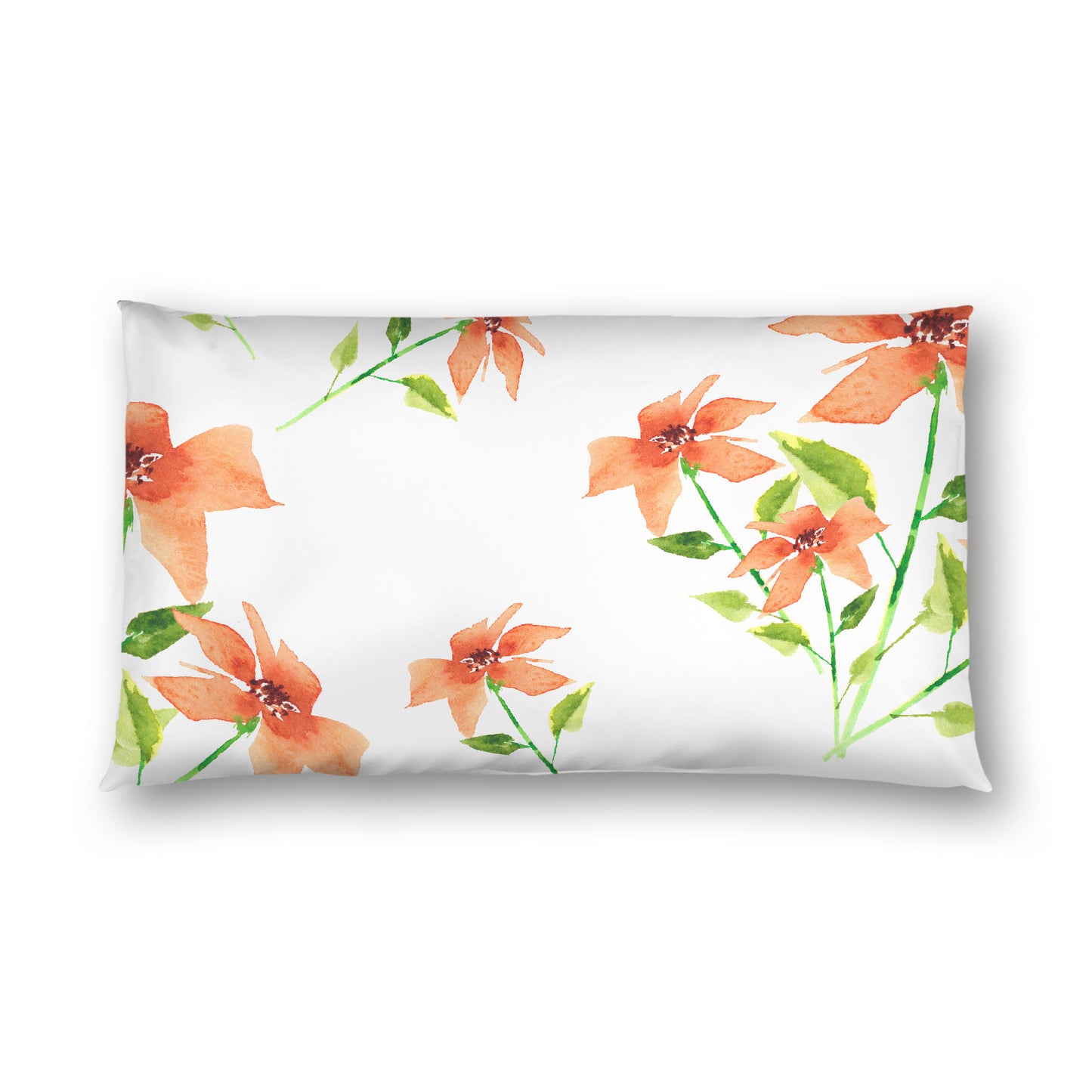 Off-White Cotton Sateen Pillow Sham, Large Pale Orange Floral Print, King - 20 x 36 inches