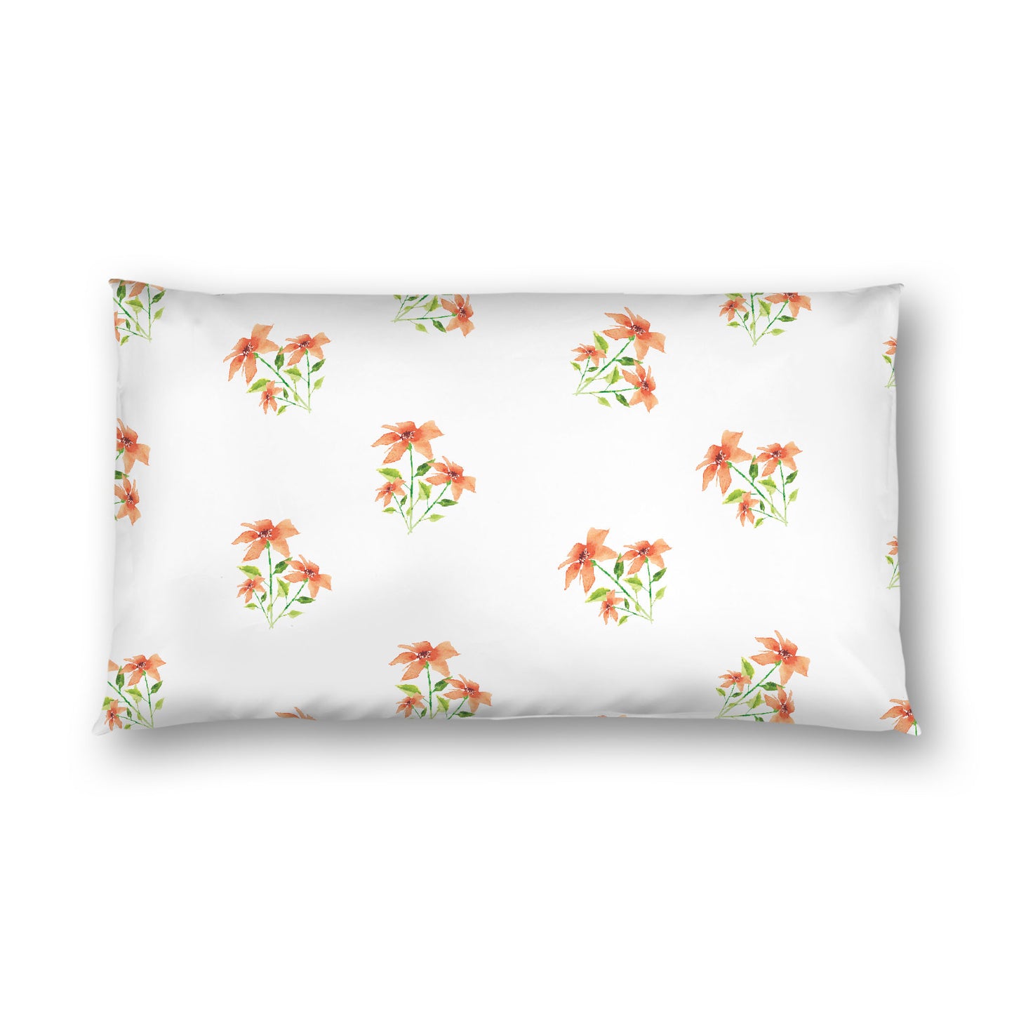 Off-White Cotton Sateen Pillow Sham, Medium Pale Orange Floral Pattern, King - 20 x 36 inches