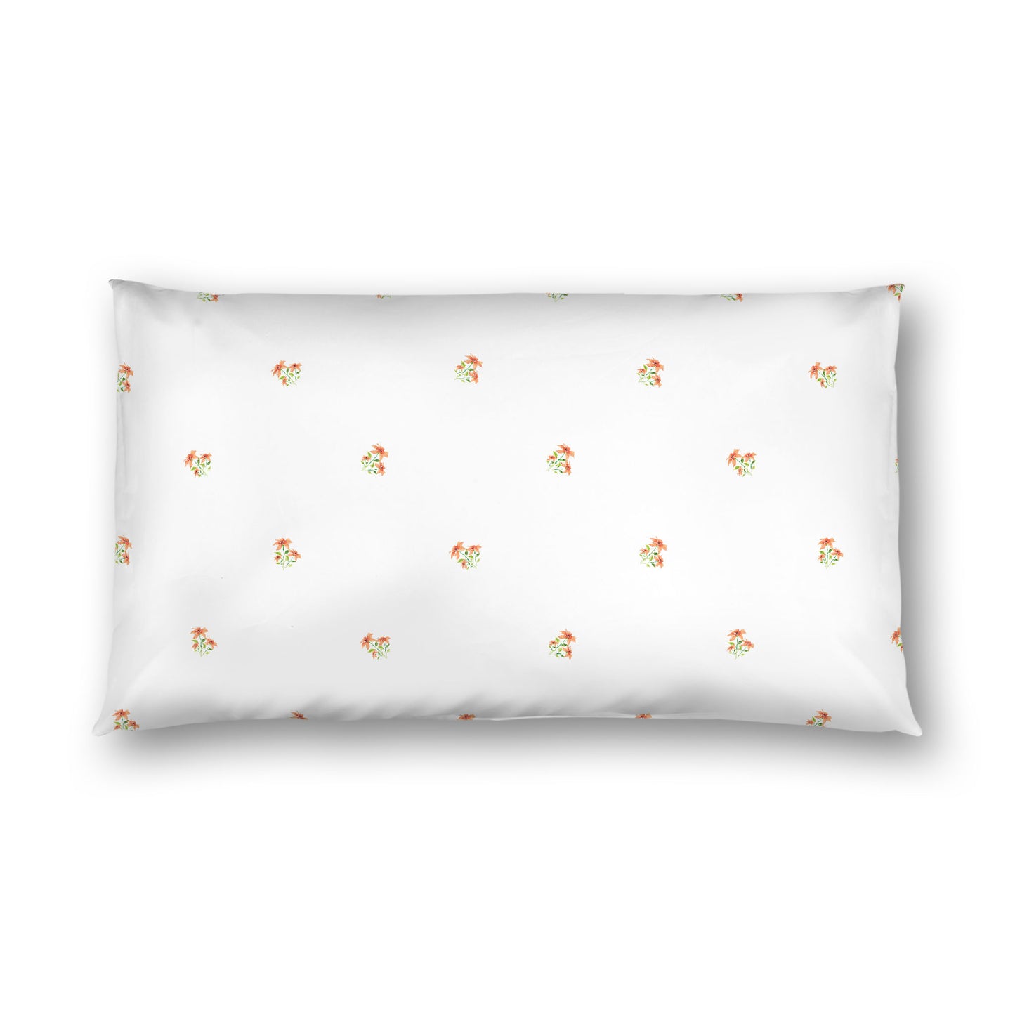 Off-White Cotton Sateen Pillow Sham, Small Pale Orange Floral Pattern, King - 20 x 36 inches