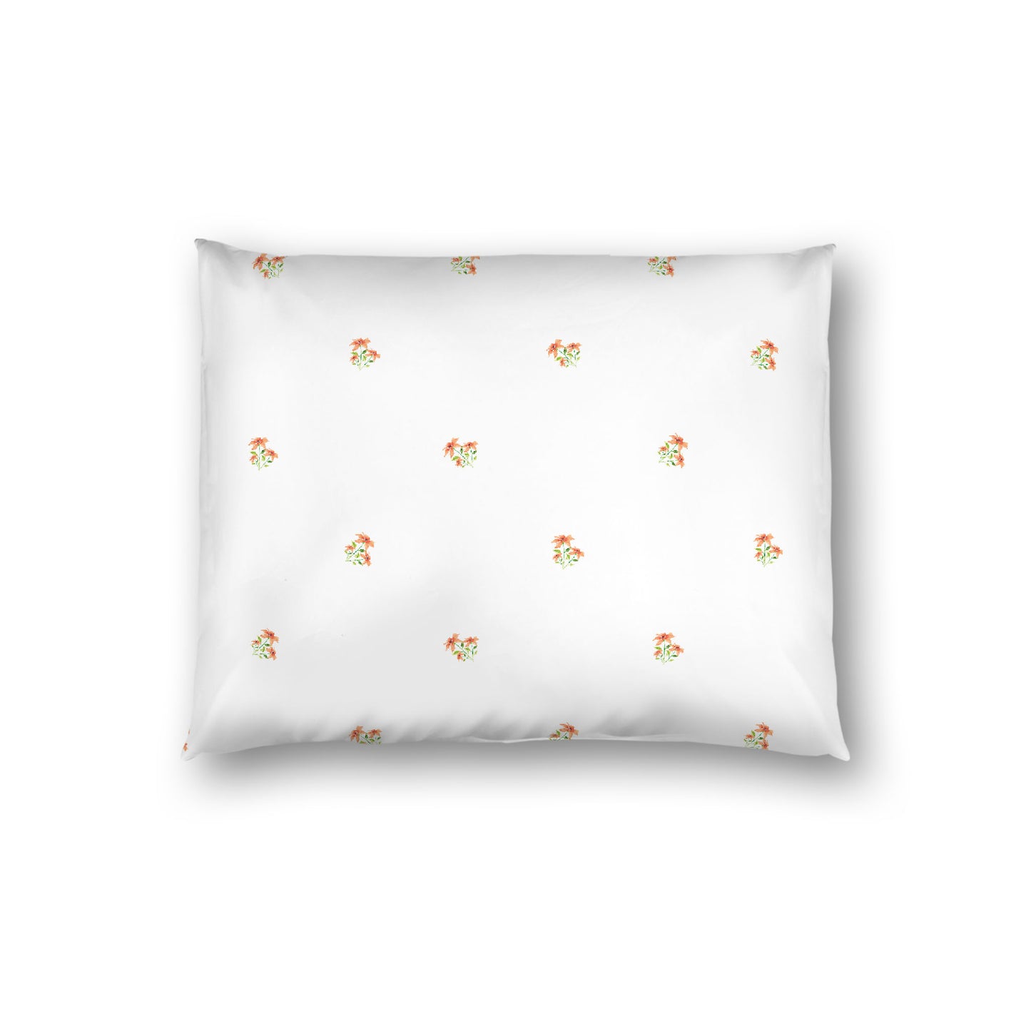 Off-White Cotton Sateen Pillow Sham, Small Pale Orange Floral Pattern, Standard - 20 x 26 inches