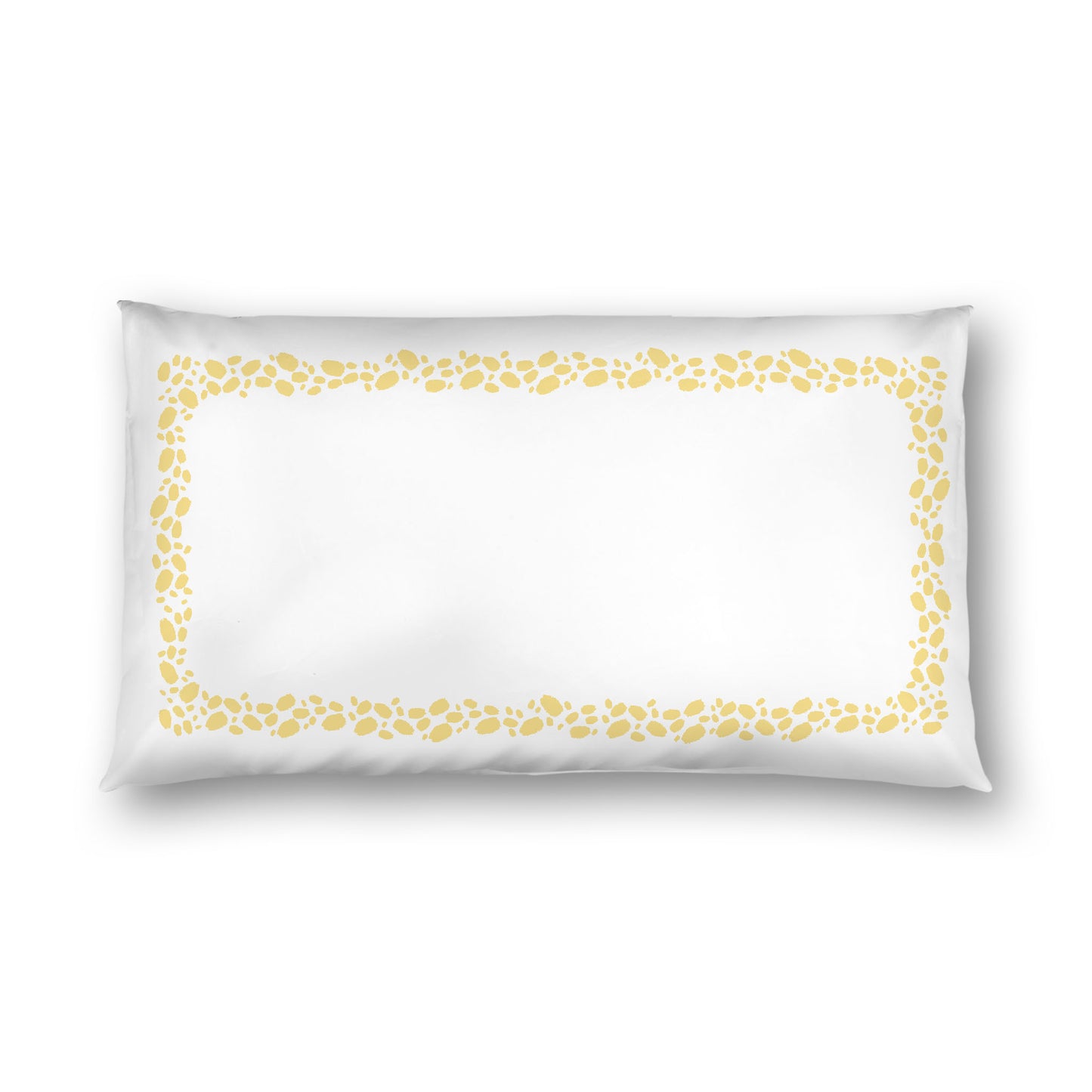 Off-white Cotton Sateen Pillow Sham, Yellow Hand-painted Dab Motif Print, Classic Border, White Reverse Side, King - 20 x 36 inches