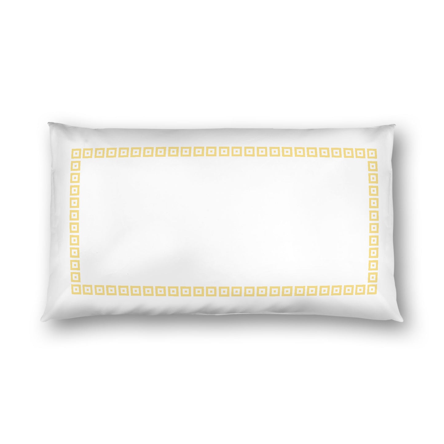 Off-white Cotton Sateen Pillow Sham, Yellow Repeating Square Motif Print, Classic Border, White Reverse Side, King - 20 x 36 inches