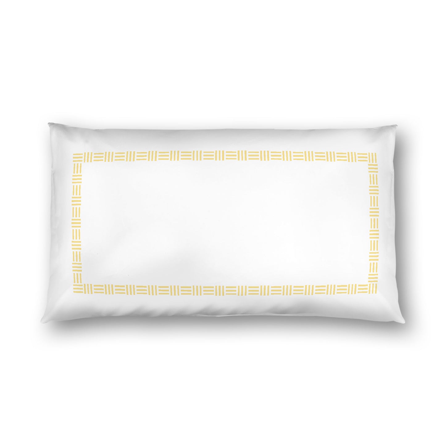 Off-white Cotton Sateen Pillow Sham, Yellow Single Weave Motif Print, Classic Border, White Reverse Side, King - 20 x 36 inches