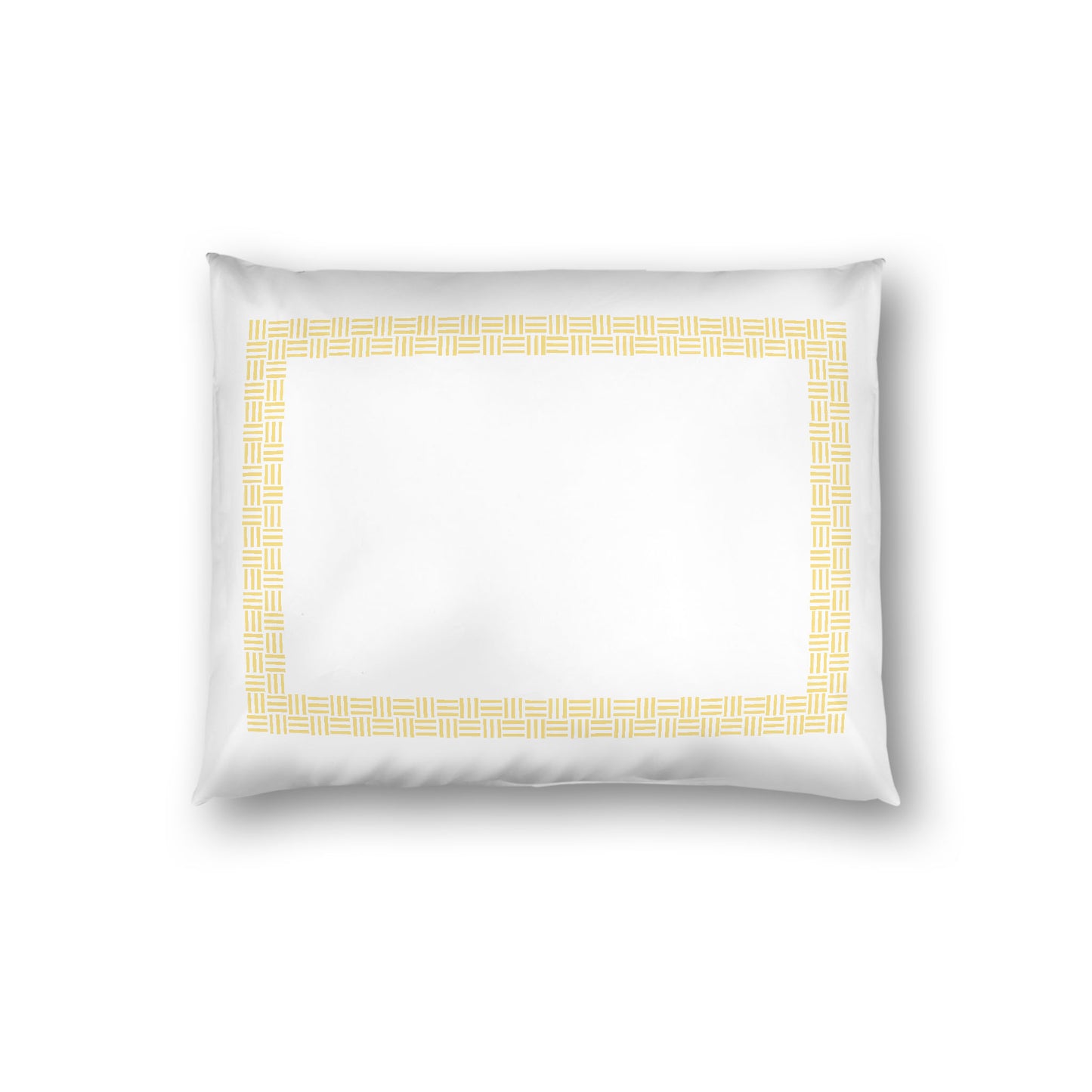 Off-white Cotton Sateen Pillow Sham, Yellow Double Weave Motif Print, Classic Border, White Reverse Side, Standard - 20 x 26 inches