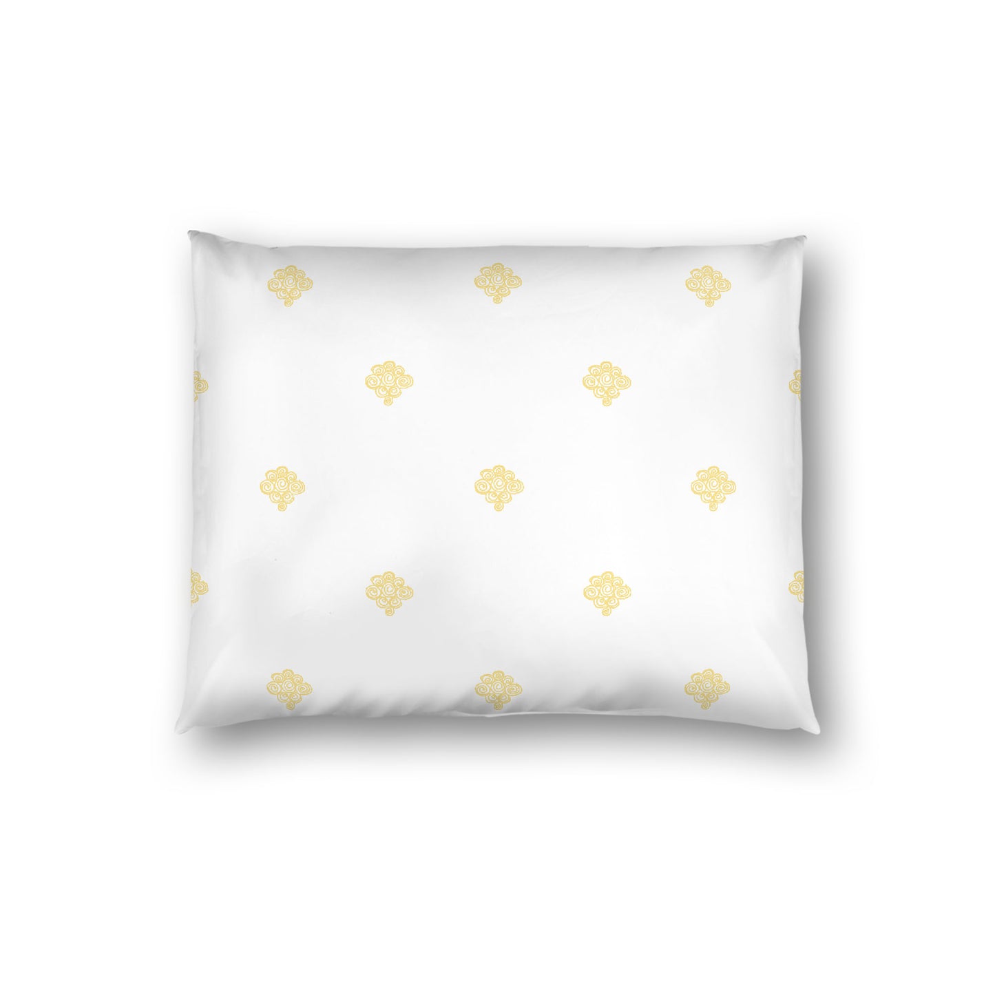 Off-white Cotton Sateen Pillow Sham, Yellow Hand-painted Swizzle Motif Print, White Reverse Side, Standard - 20 x 26 inches