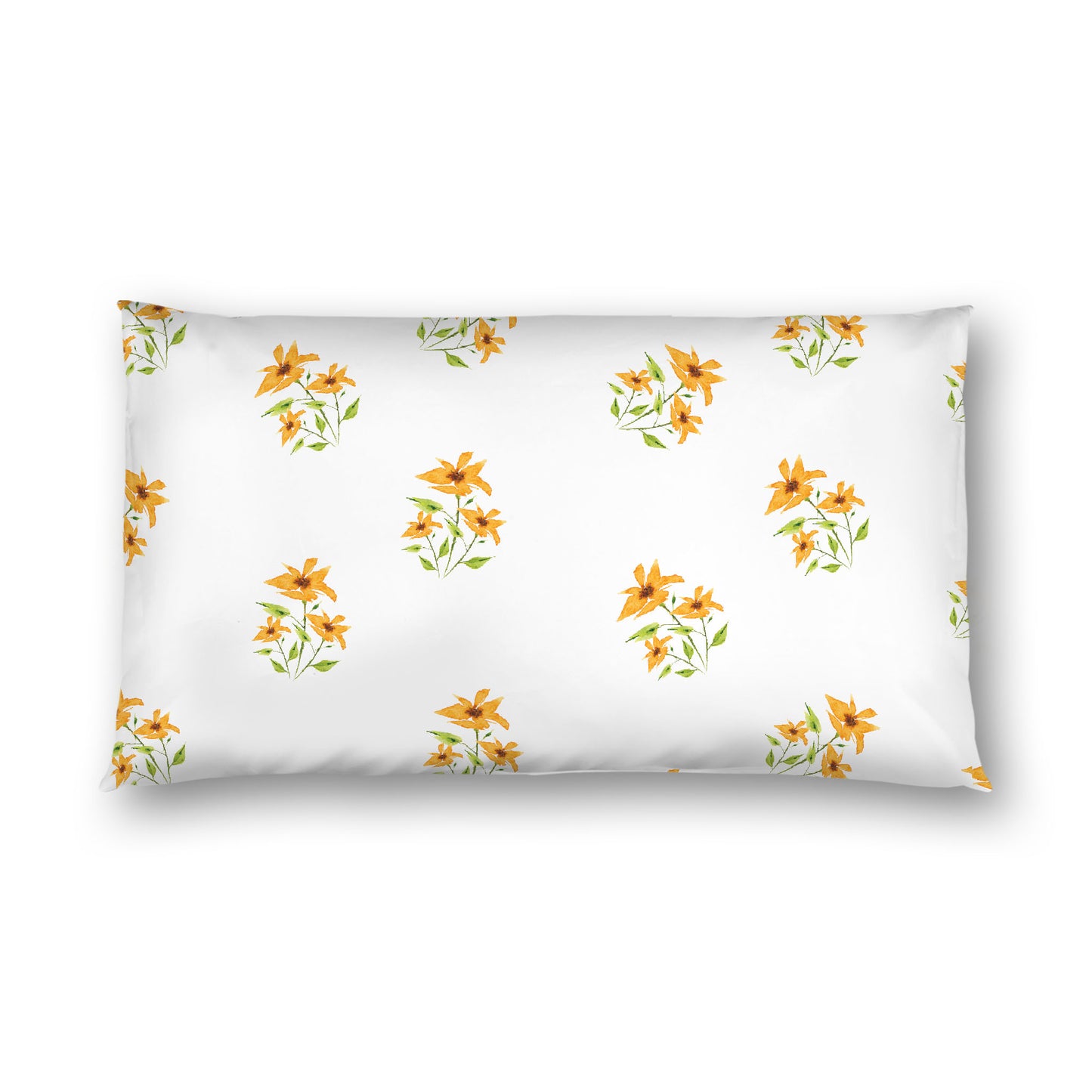 Off-White Cotton Sateen Pillow Sham, Medium Yellow-Orange Floral Pattern, King - 20 x 36 inches