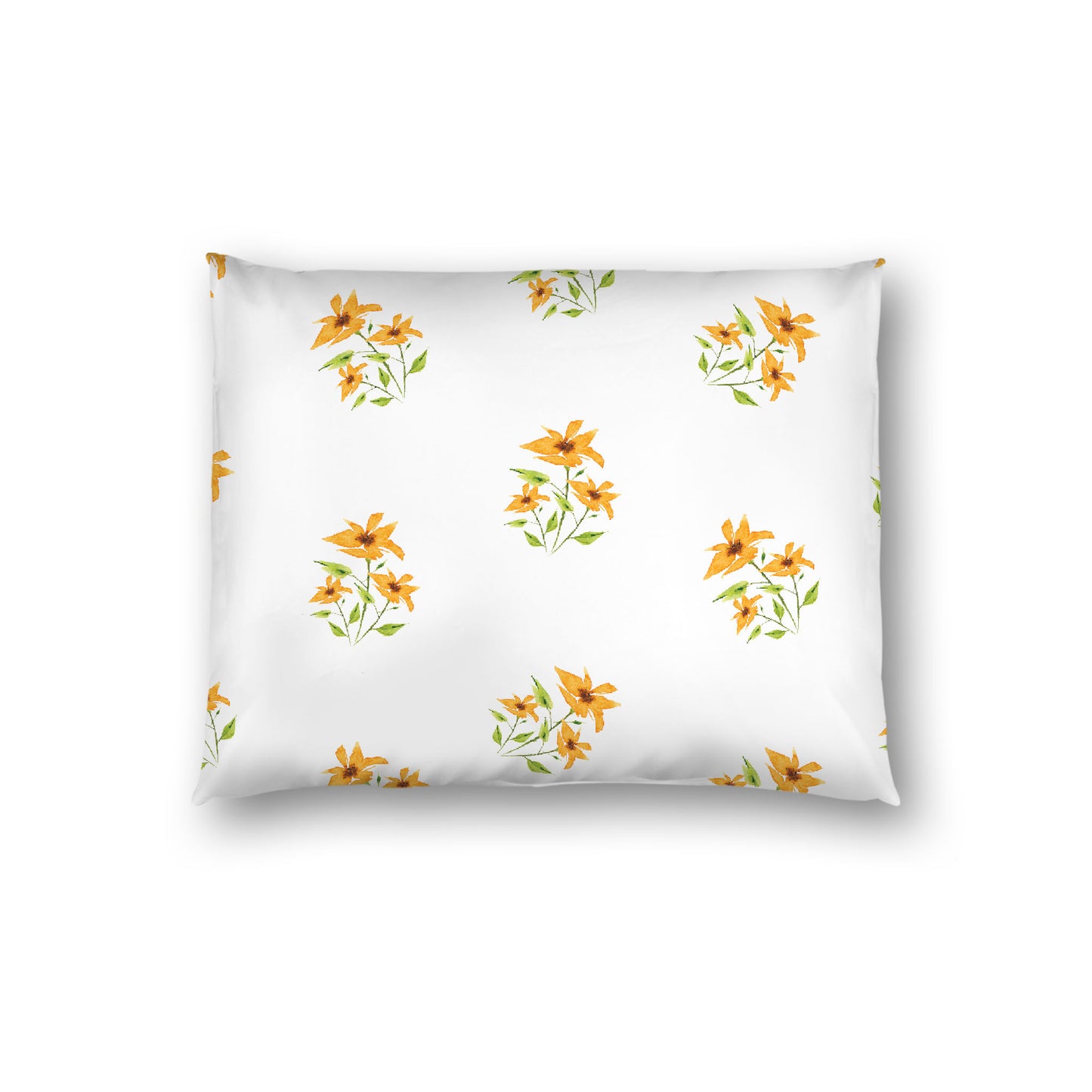 Off-White Cotton Sateen Pillow Sham, Medium Yellow-Orange Floral Pattern, Standard - 20 x 26 inches