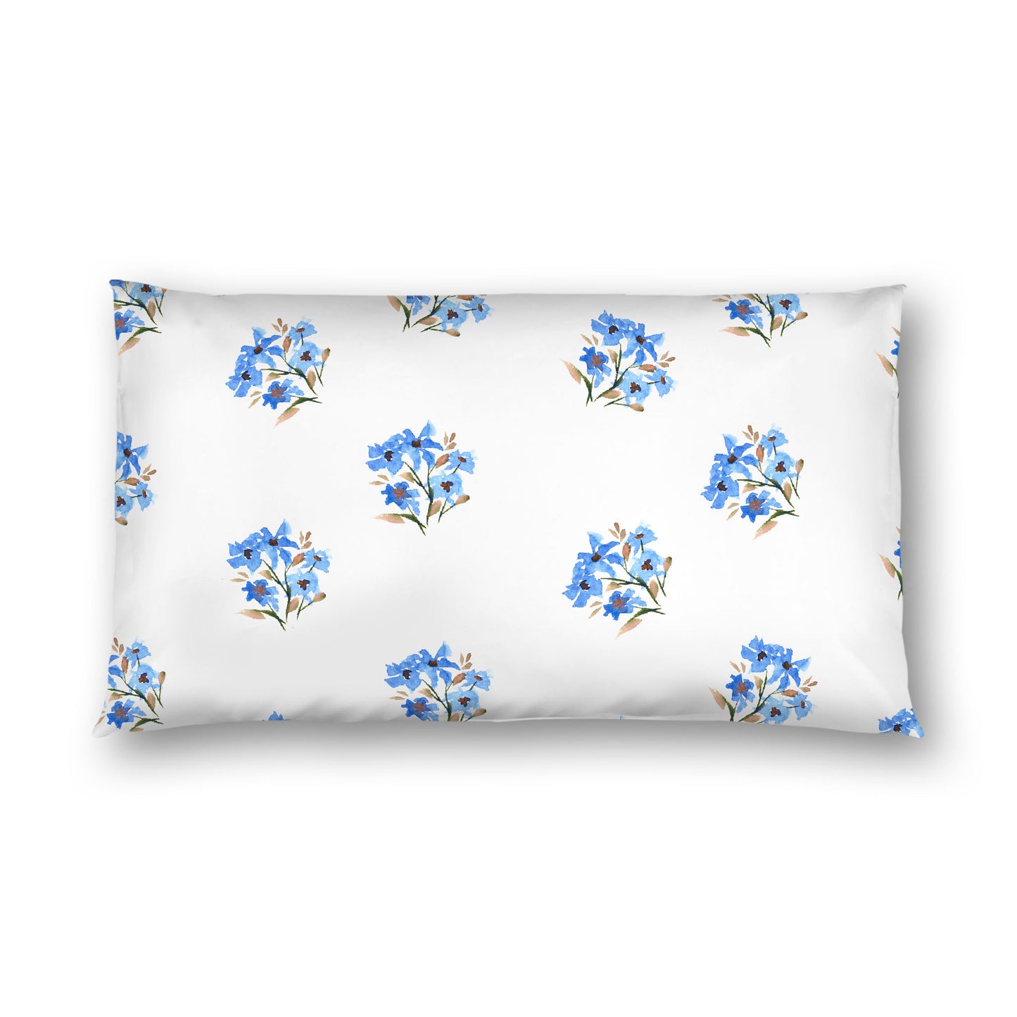 Off-White Cotton Sateen Pillow Sham, Medium Blue Floral Pattern, King - 20 x 36 inches