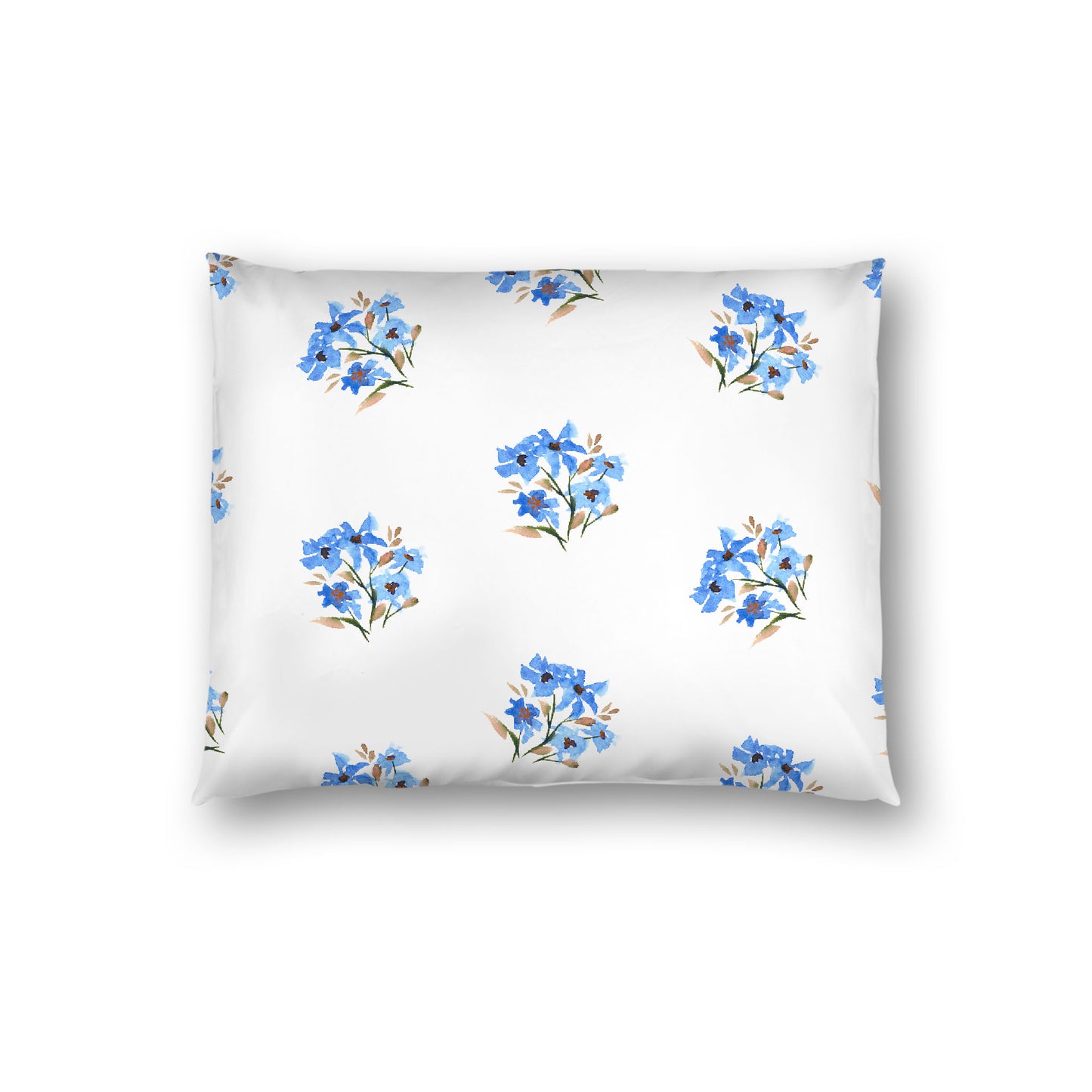 Off-White Cotton Sateen Pillow Sham, Medium Blue Floral Pattern, Standard - 20 x 26 inches