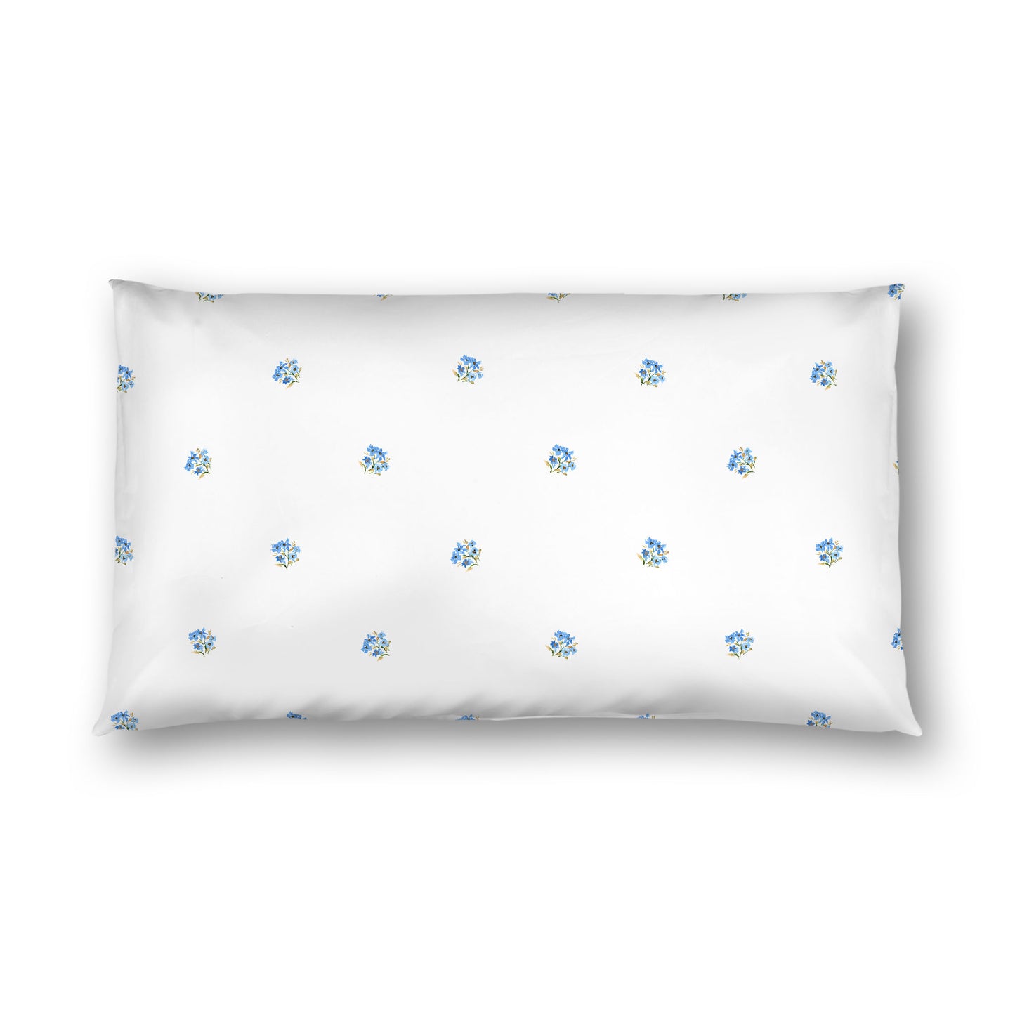 Off-White Cotton Sateen Pillow Sham, Small Blue Floral Pattern, King - 20 x 36 inches