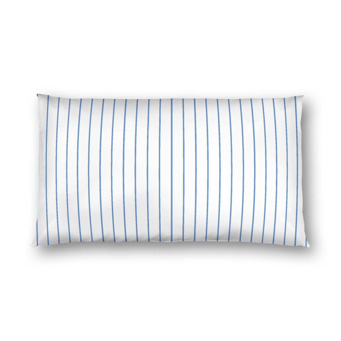 Off-White Cotton Sateen Sham, Blue Stripes on Front, White Reverse Side, King - 20 x 36 inches