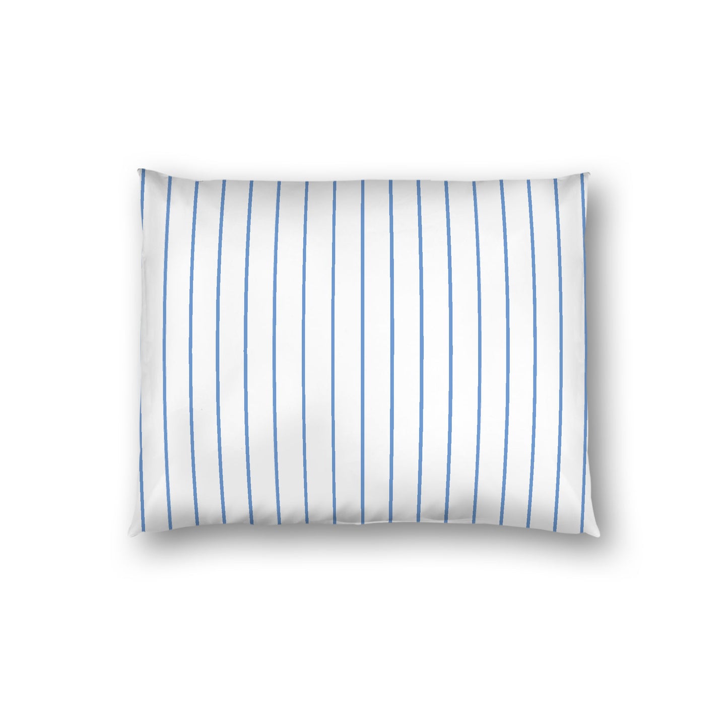 Off-White Cotton Sateen Sham, Blue Stripes on Front, White Reverse Side, Standard - 20 x 26 inches