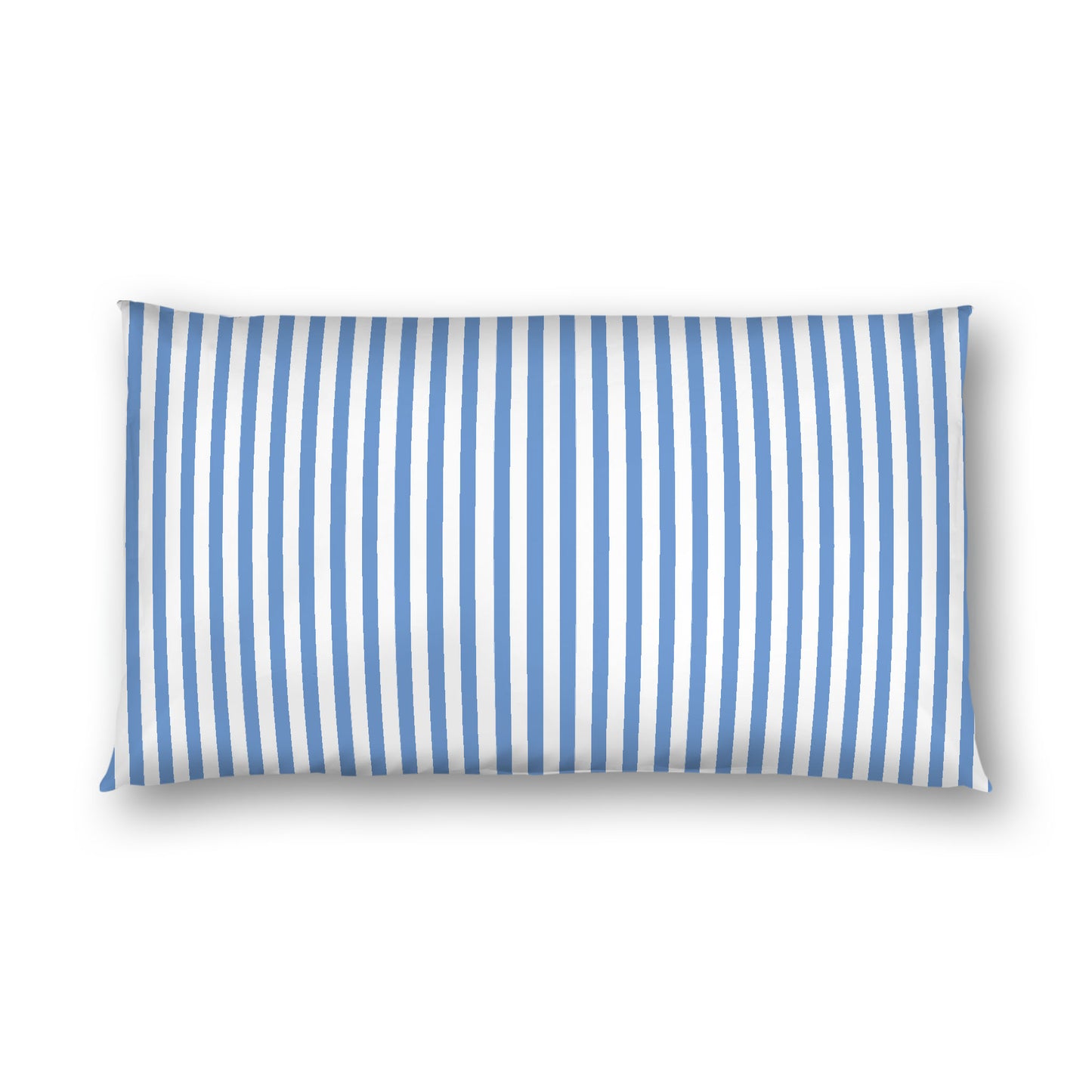 Off-White Cotton Sateen Sham, Thin Blue Bars on Front, White Reverse Side, King - 20 x 36 inches