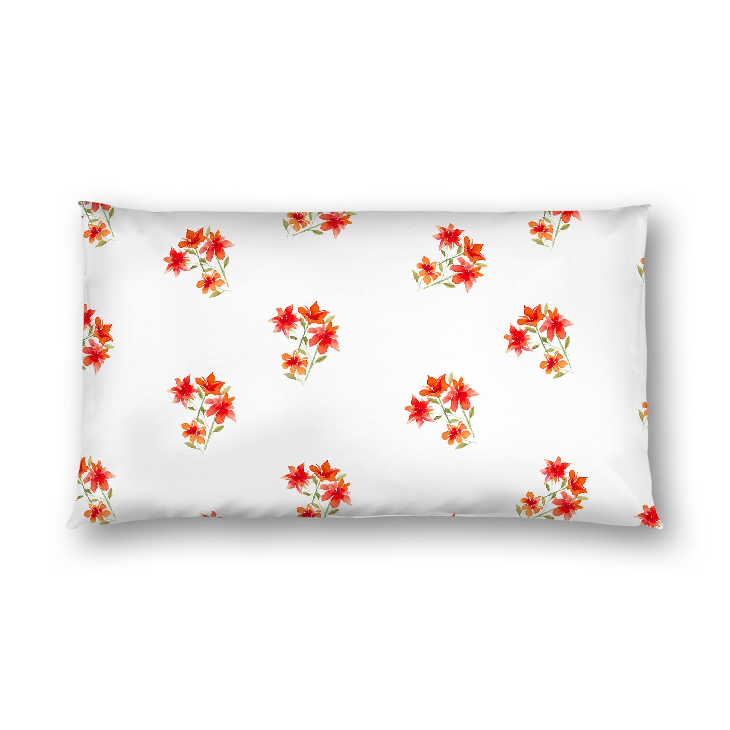 Off-White Cotton Sateen Pillow Sham, Medium Red Floral Pattern, King - 20 x 36 inches