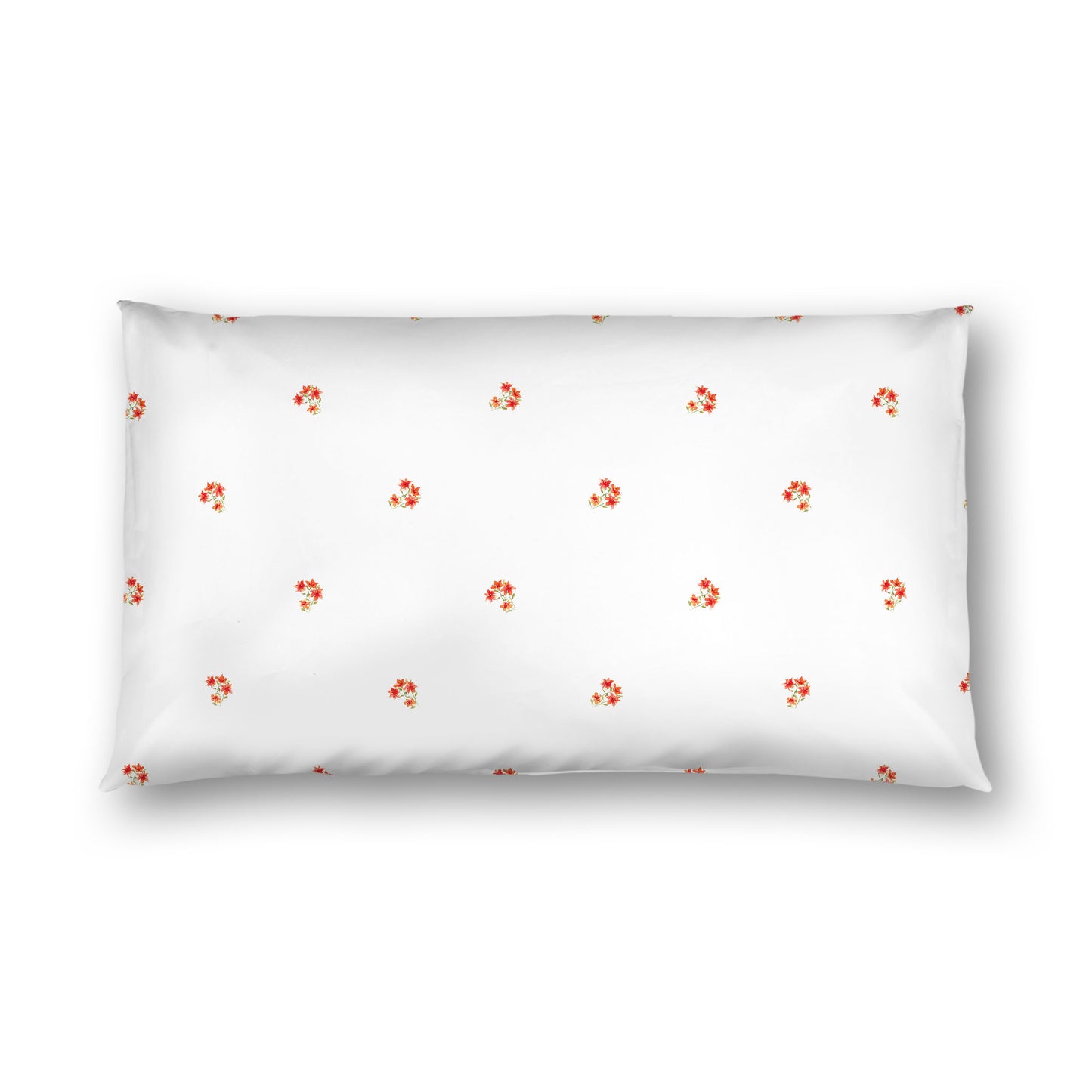 Off-White Cotton Sateen Pillow Sham, Small Red Floral Pattern, King - 20 x 36 inches