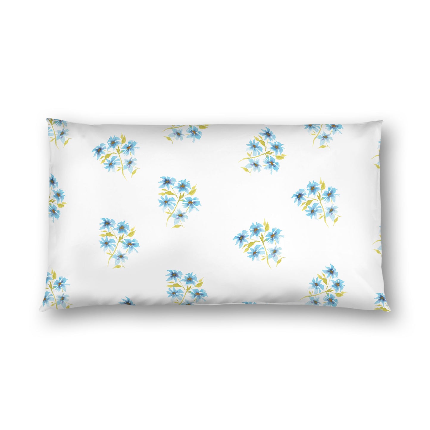 Off-White Cotton Sateen Pillow Sham, Medium Blue Floral Pattern, King - 20 x 36 inches