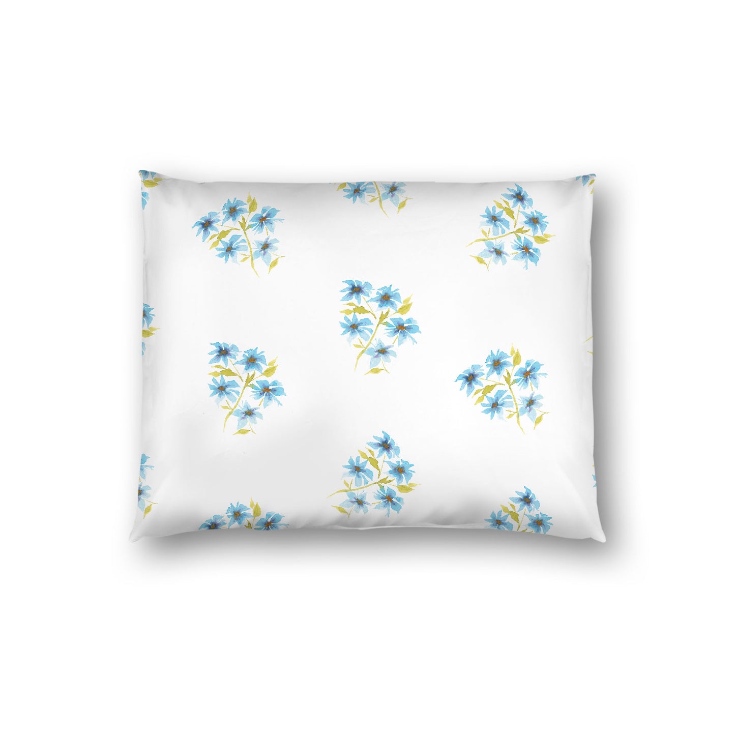 Off-White Cotton Sateen Pillow Sham, Medium Blue Floral Pattern, Standard - 20 x 26 inches