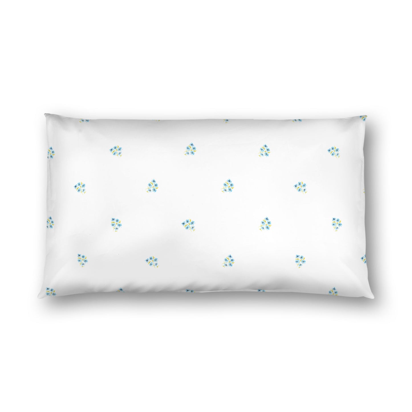 Off-White Cotton Sateen Pillow Sham, Small Blue Floral Pattern, King - 20 x 36 inches