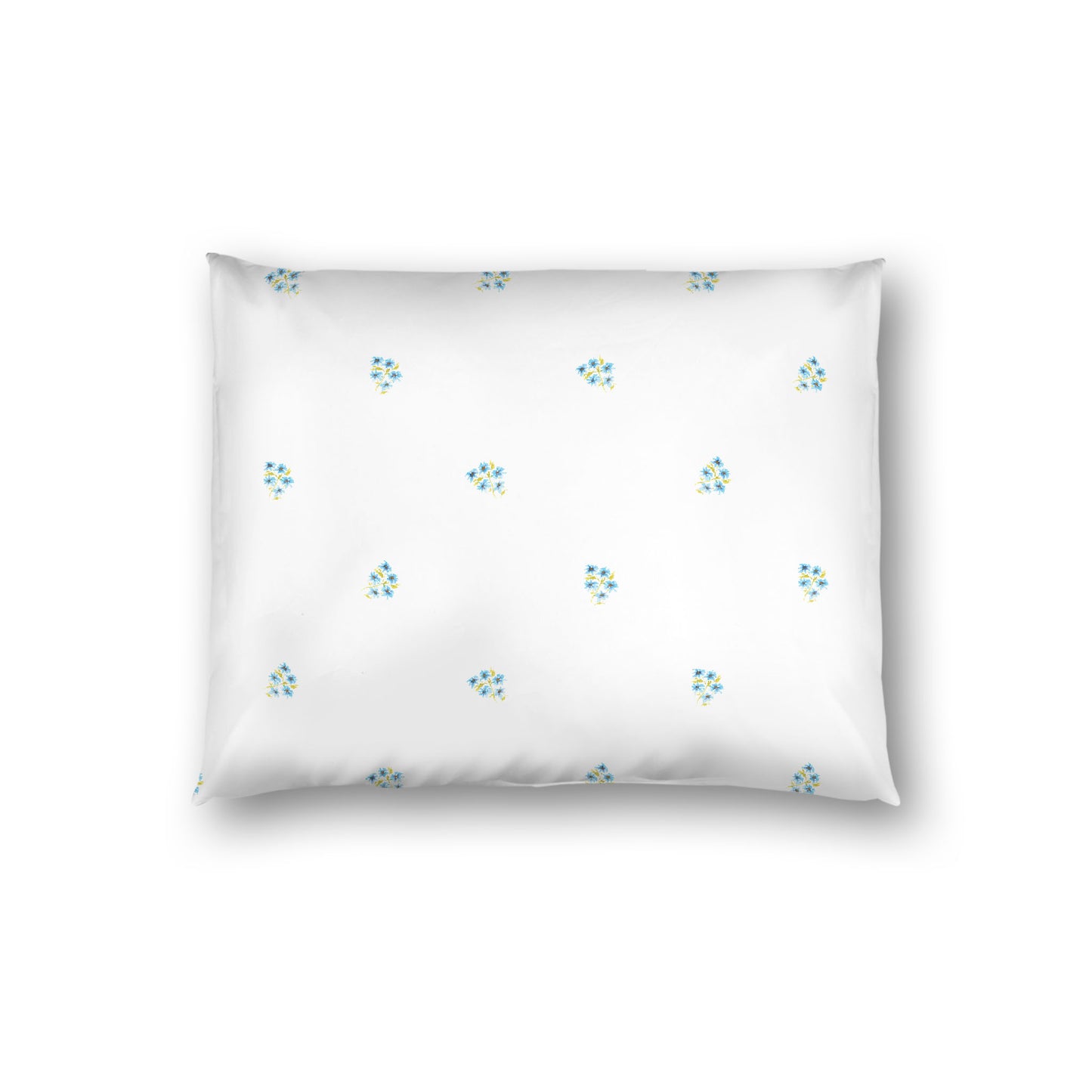 Off-White Cotton Sateen Pillow Sham, Small Blue Floral Pattern, Standard - 20 x 26 inches