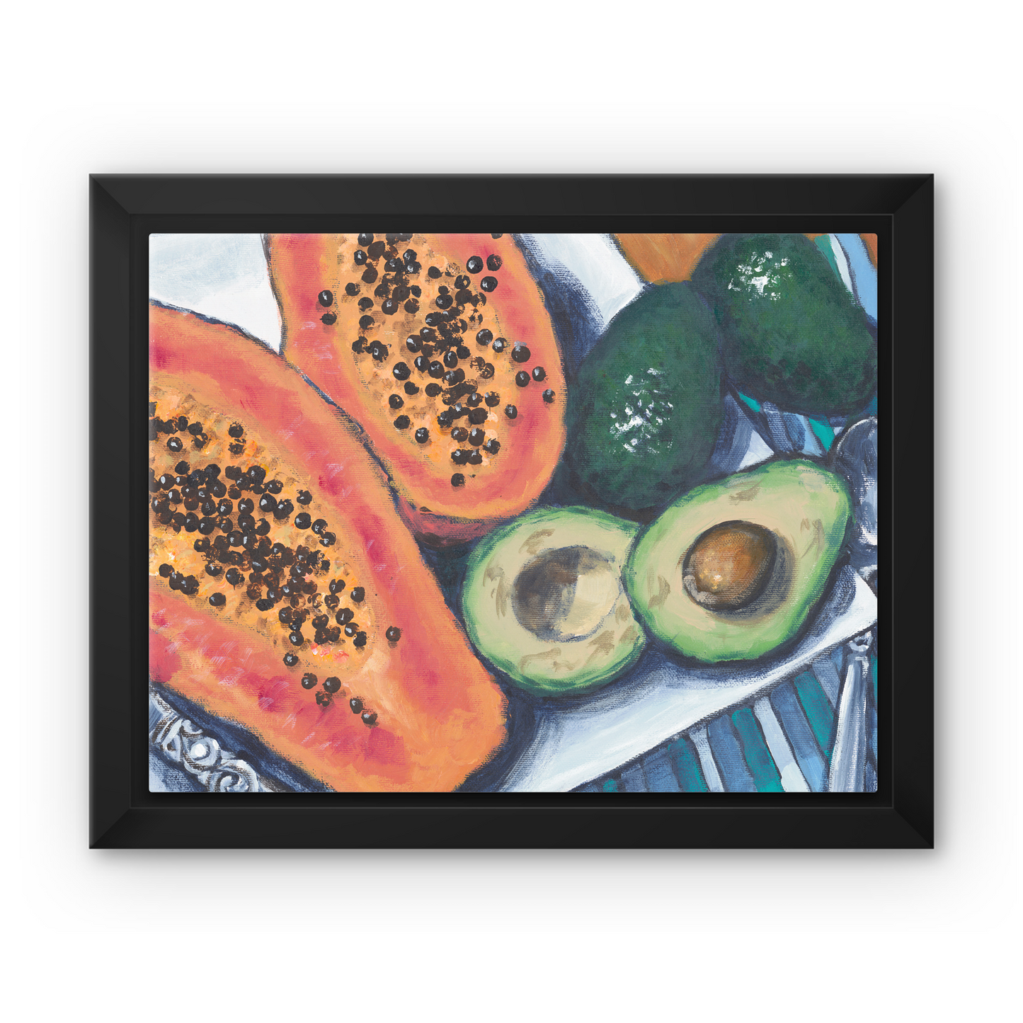 Framed Fine Art Canvas Print - 8x10 16x16 20x16 24x24 32x32 40x28 inches | Papaya & Avocados in Acrylic, FCH-1000-1105-MW