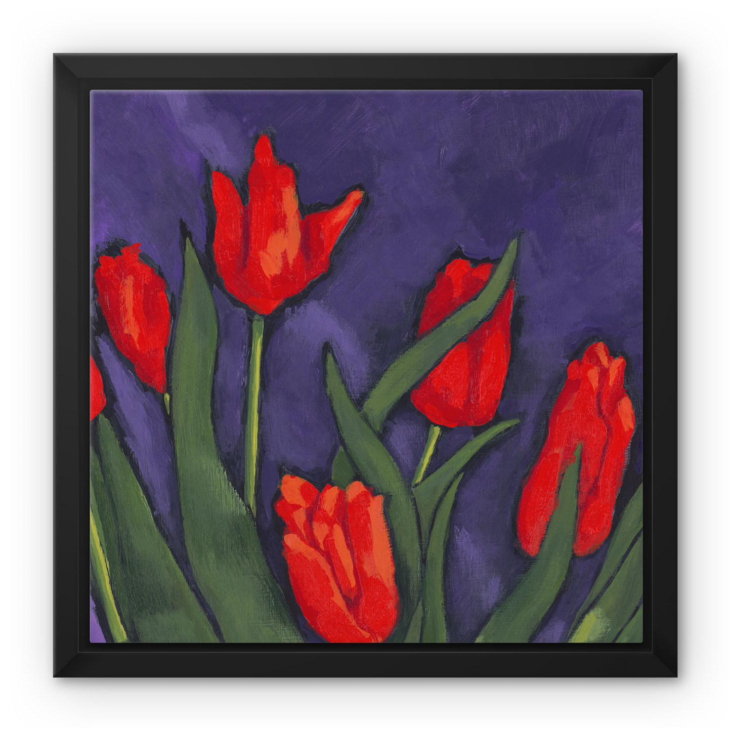 Framed Fine Art Canvas Print - 10x8 12x12 16x16 20x16 20x20 24x24 28x28 32x32 40x28 inches | Red Tulips in Acrylic, FCV-1111-1142-MW
