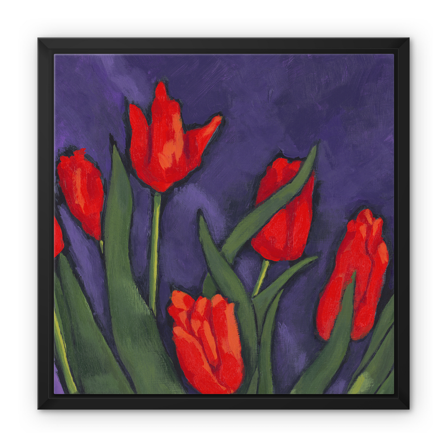 Framed Fine Art Canvas Print - 10x8 12x12 16x16 20x16 20x20 24x24 28x28 32x32 40x28 inches | Red Tulips in Acrylic, FCV-1111-1142-MW