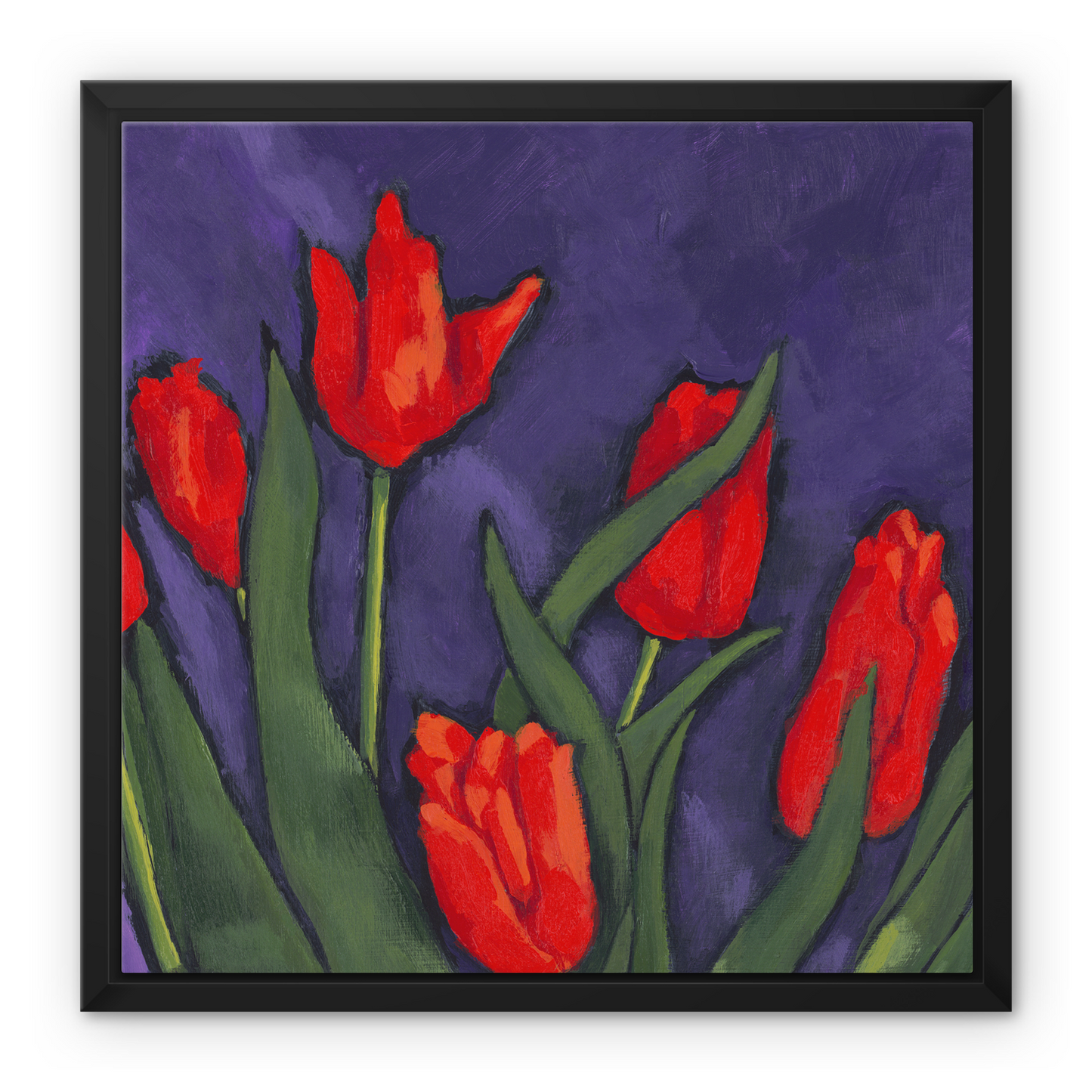 Framed Fine Art Canvas Print - 10x8 12x12 16x16 20x16 20x20 24x24 28x28 32x32 40x28 inches | Red Tulips in Acrylic, FCV-1111-1142-MW