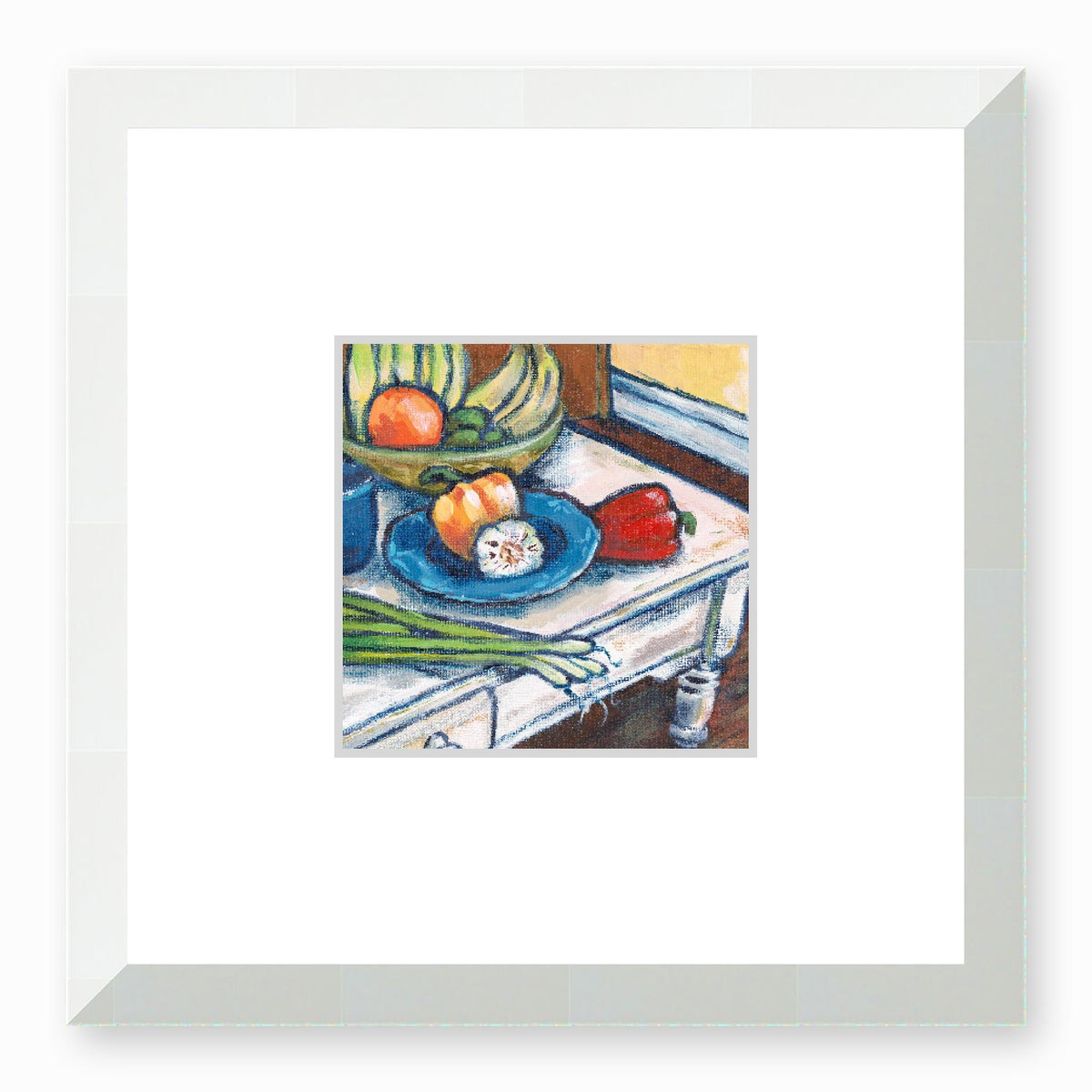 The Harvest Table Framed Fine Art Print with Faux Mat Board | 12 x 12 inches | White Frame