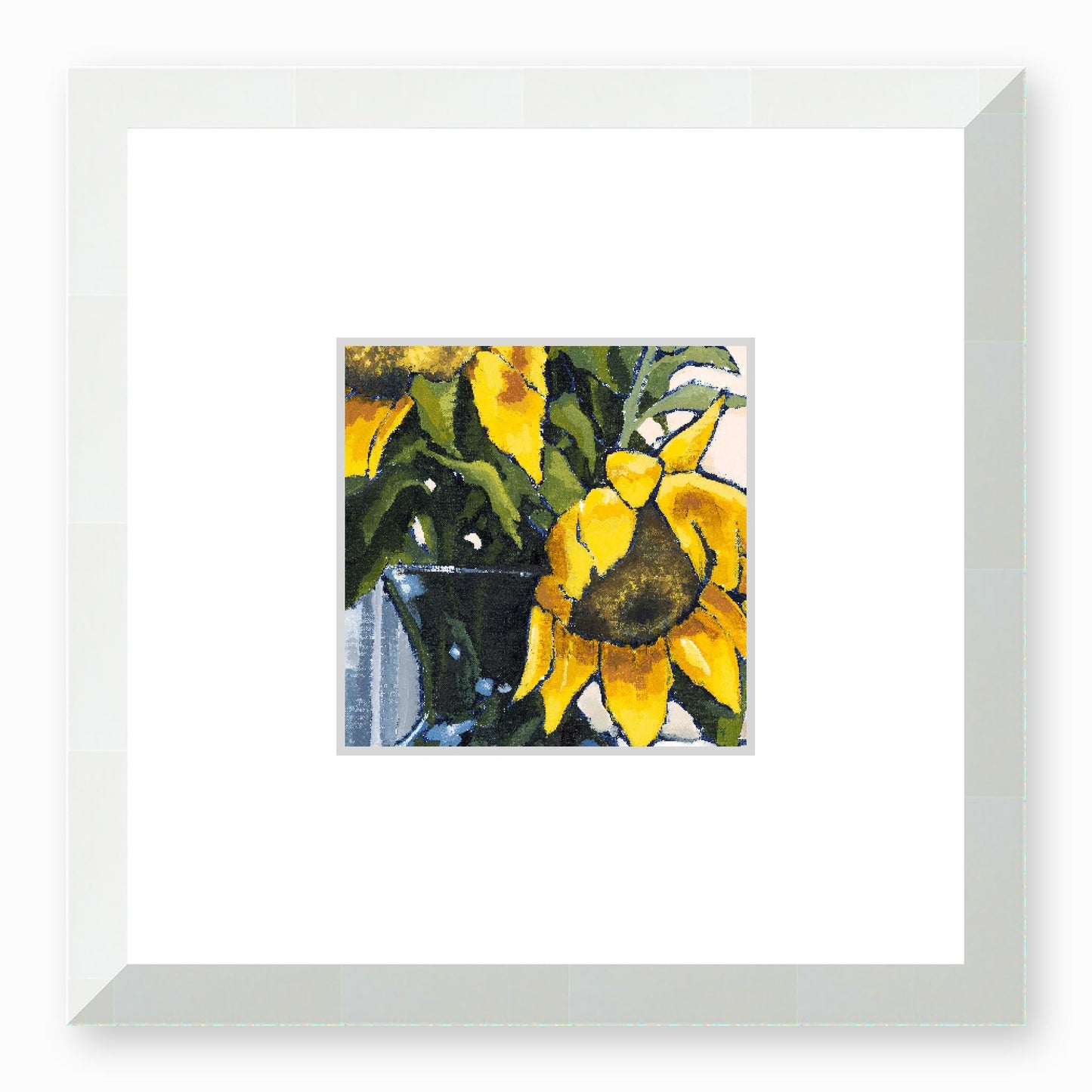 Framed Fine Art Print, Faux Mat - 12x12 inches | Sunflowers in Acrylic, FMS-1040-001, Prints, Fine art, White Frame,12 x 12 inches