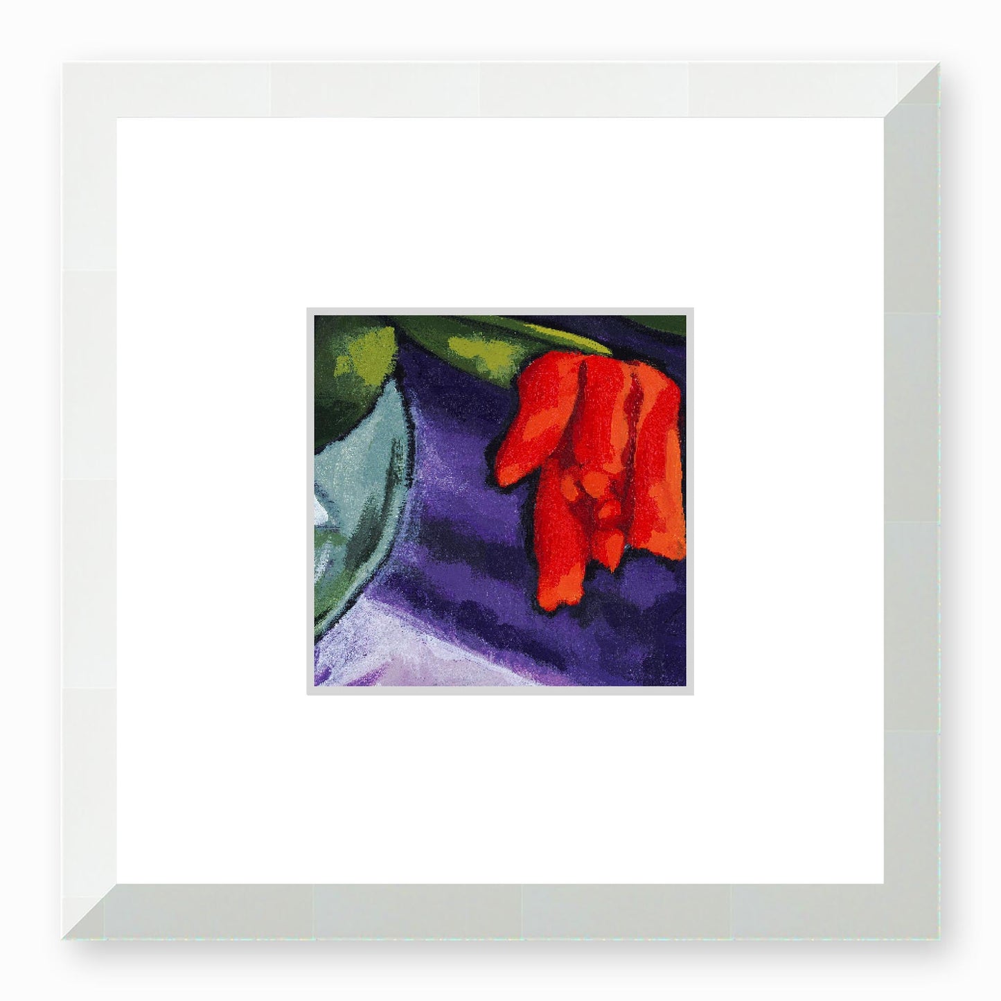 Framed Fine Art Print, Faux Mat - 12x12 inches | Red Tulips in Acrylic, FMS-1111-002, Prints, Fine art, White Frame,12 x 12 inches