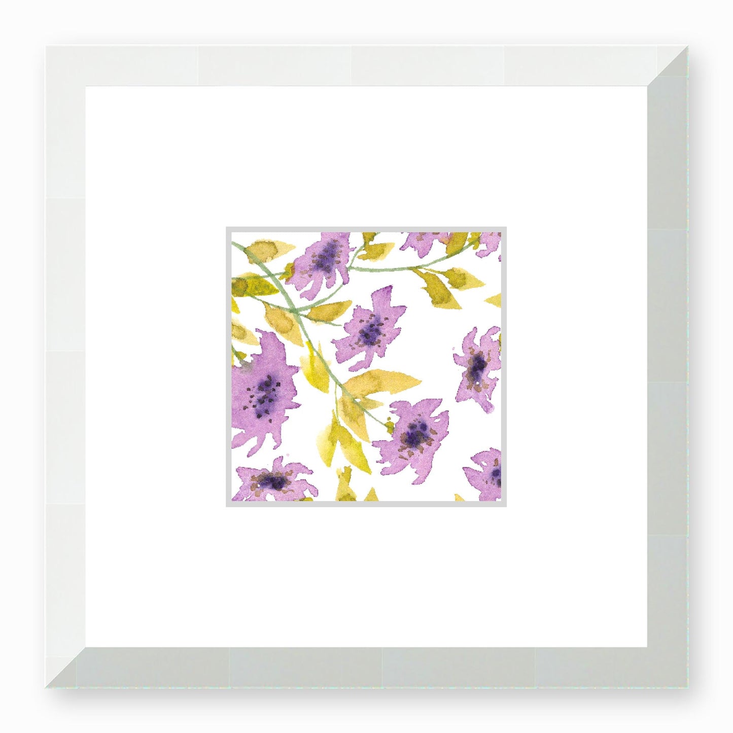 Framed Fine Art Print, Faux Mat - 12x12 inches | Mauve Floral Watercolour, fms-1360-002, Prints, Fine art, White Frame,12 x 12 inches