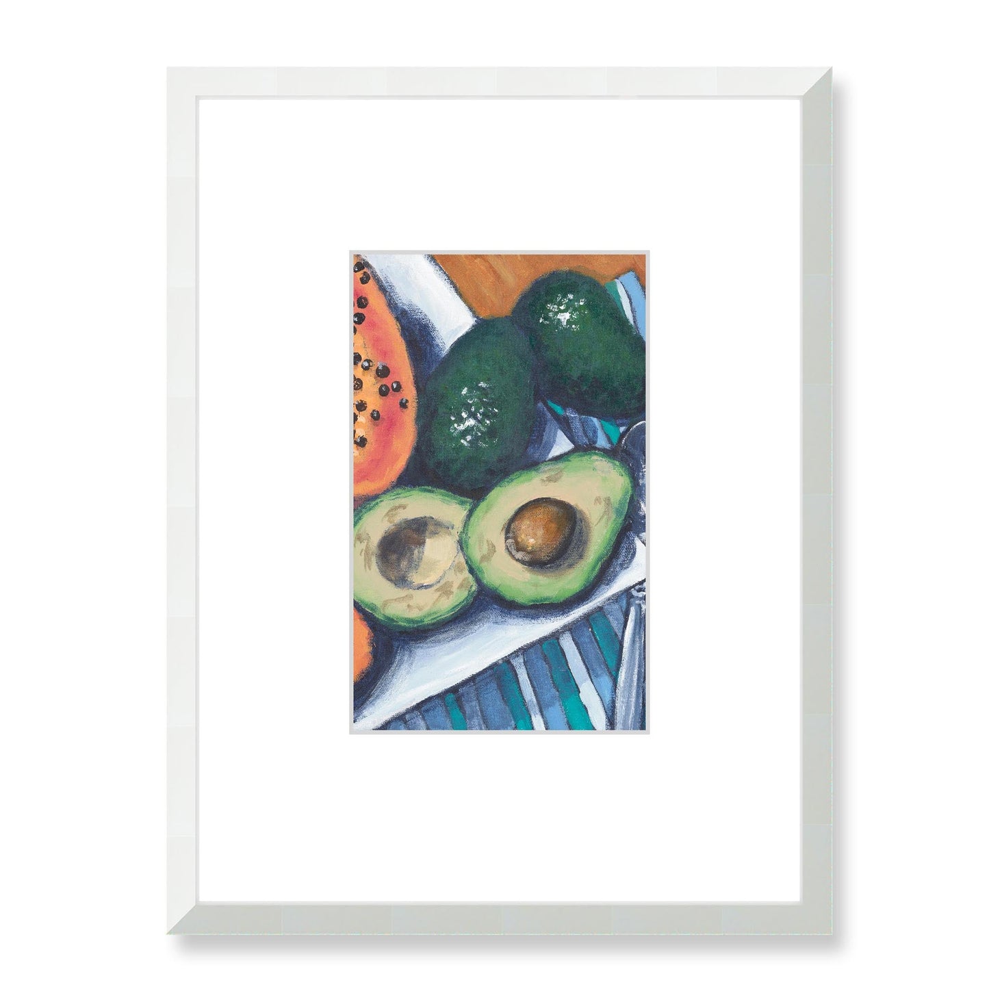 Framed Fine Art Print, Faux Mat - 18x24 inches | Papaya & Avocados in Acrylic, FMV-1000-1105-003, Prints, Fine art, White Frame, 45 x 60 cm ,18 x 24 inches